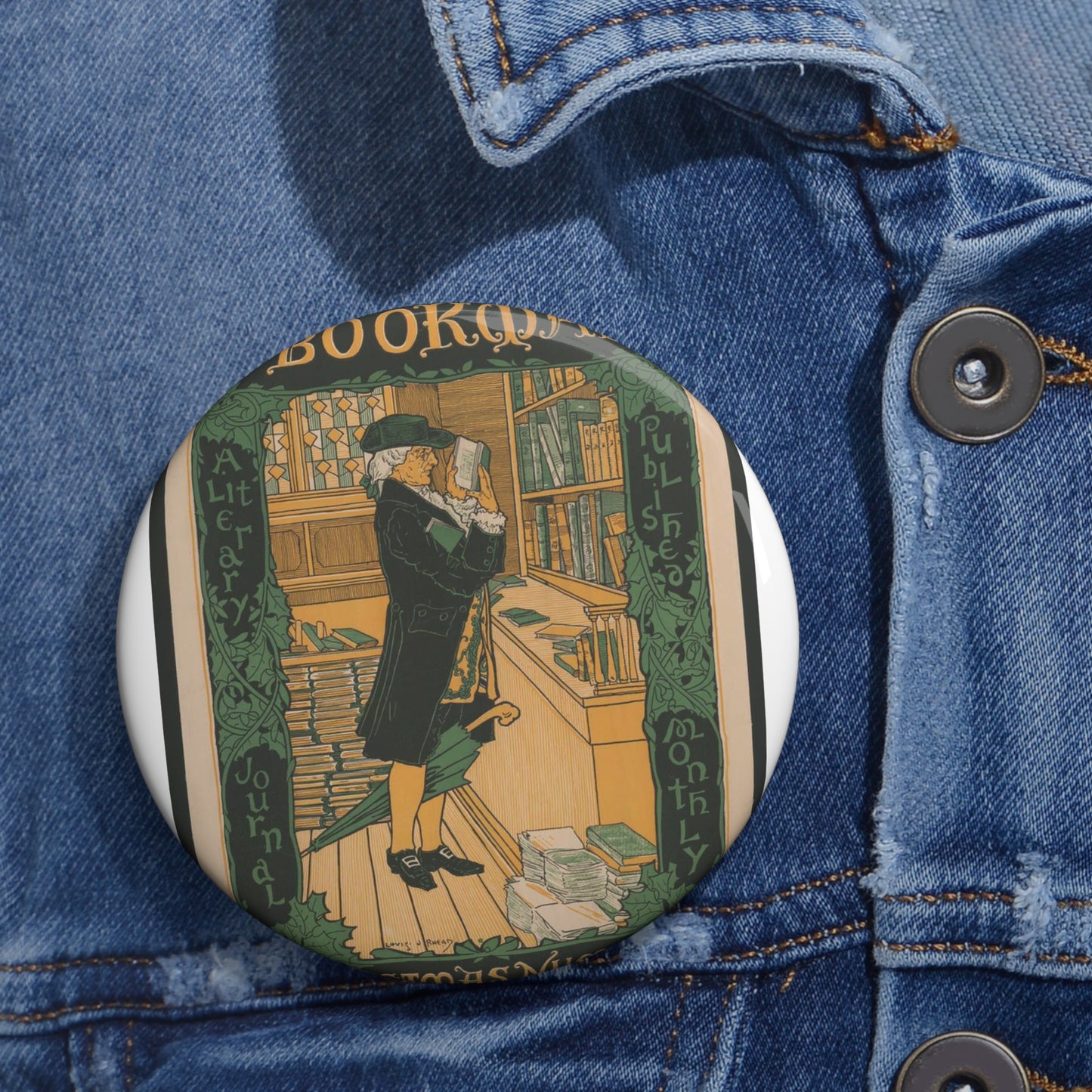 Louis Rhead - The bookman, Christmas number (2015646907) Pin Buttons with Crisp Design
