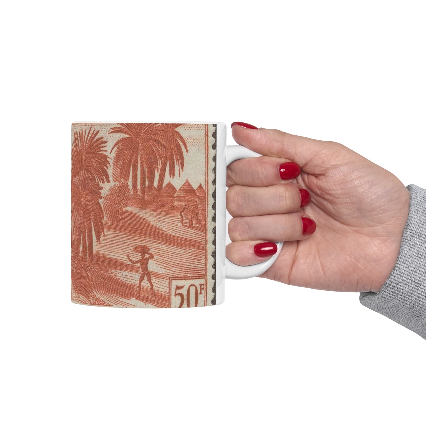 Frimärke ur Gösta Bodmans filatelistiska motivsamling, påbörjad 1950.Frimärke från Franska Ekvatorialafrika, 1947. Motiv av skördearbete. Beautiful Novelty Ceramic Coffee Mug 11oz