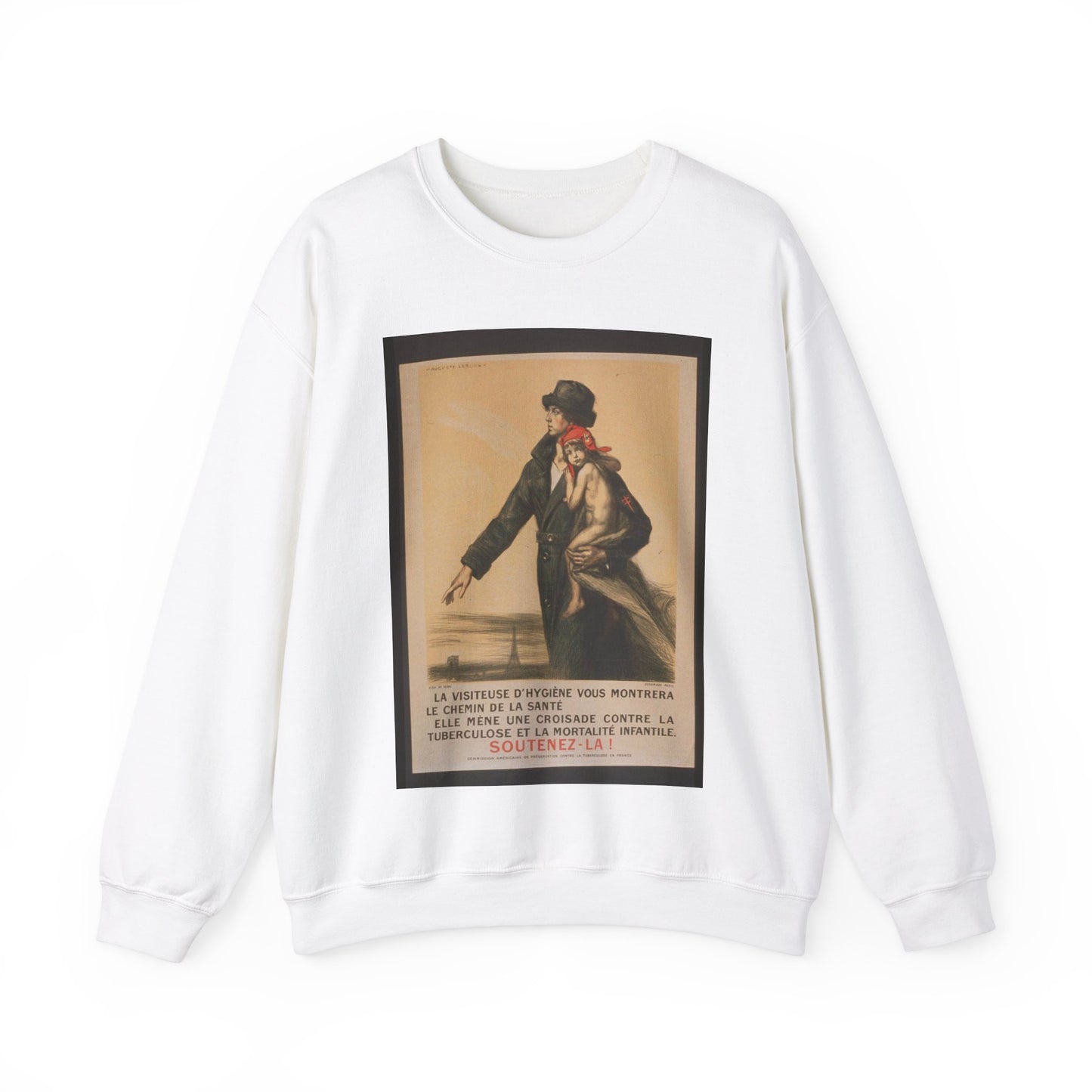 La visiteuse d'hygiéne vous montrera le chemin de la santé. Elle mène une croisade contre la tuberculose et la mortalité infantile. Soutenez-la! White Heavy Blend Adult Crew Neck SweatShirt