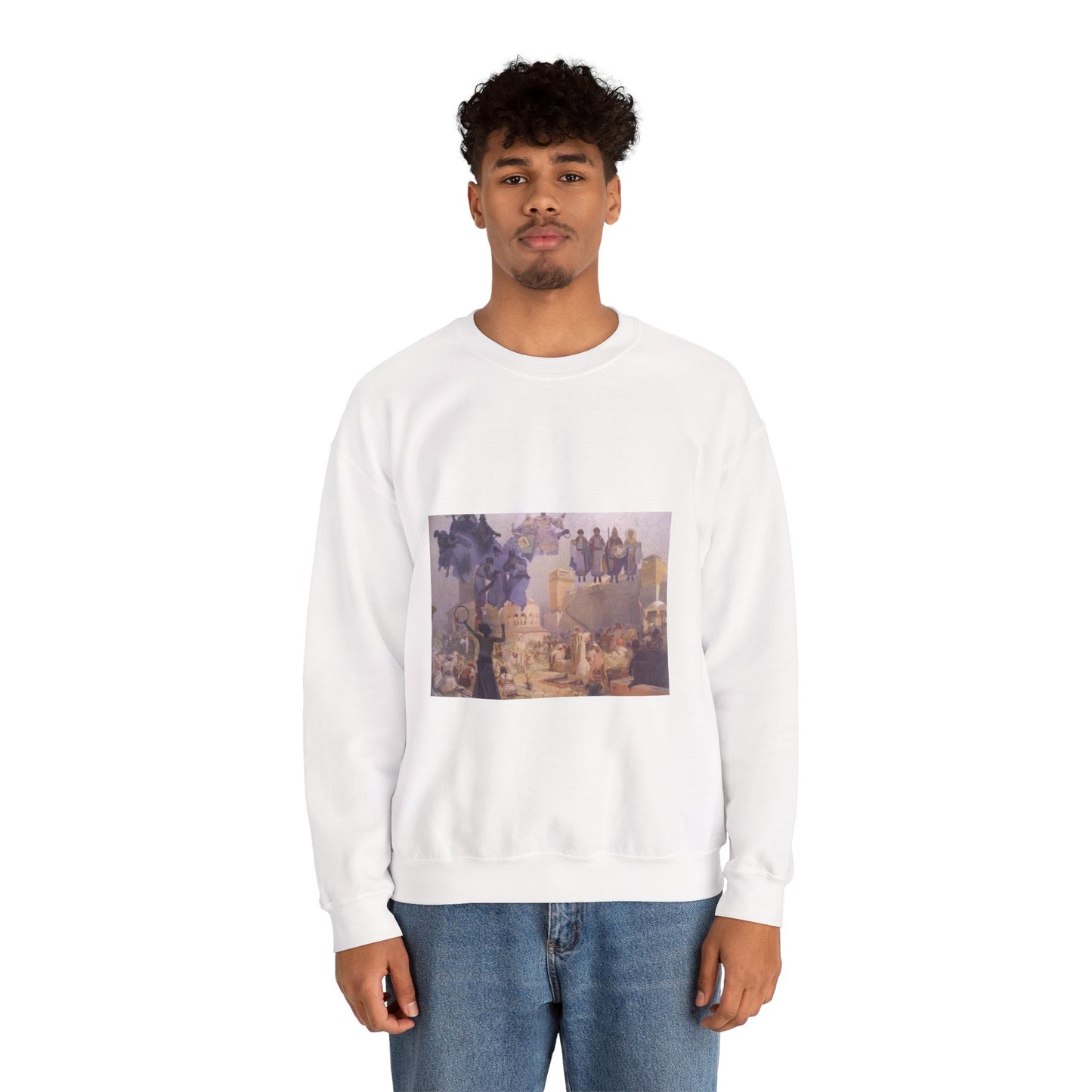 Mucha - Slavic - Art nouveau public domain image White Heavy Blend Adult Crew Neck SweatShirt