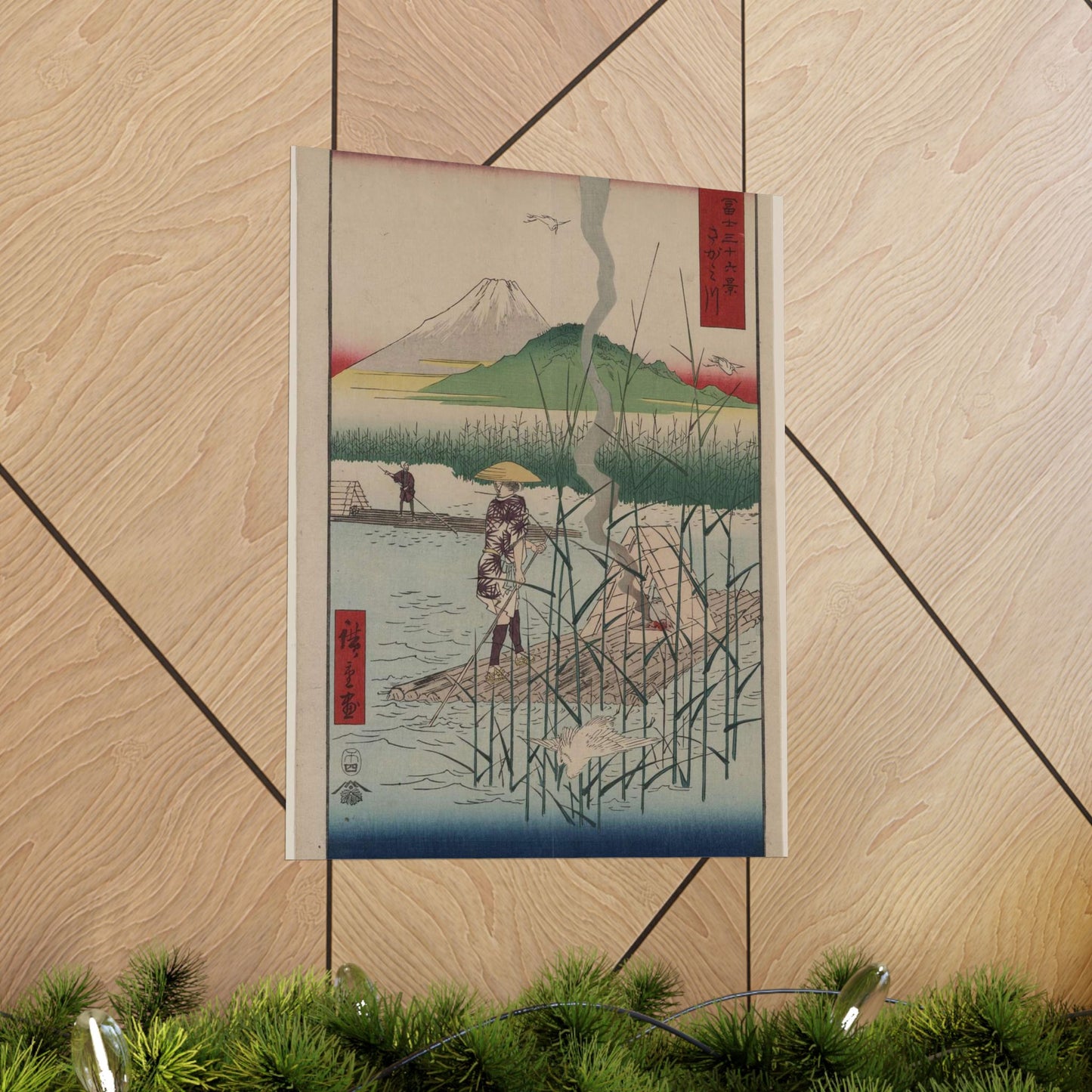 18 - The Sagami River - A painting of a man standing on a boat in a body of water High Quality Matte Wall Art Poster for Home, Office, Classroom
