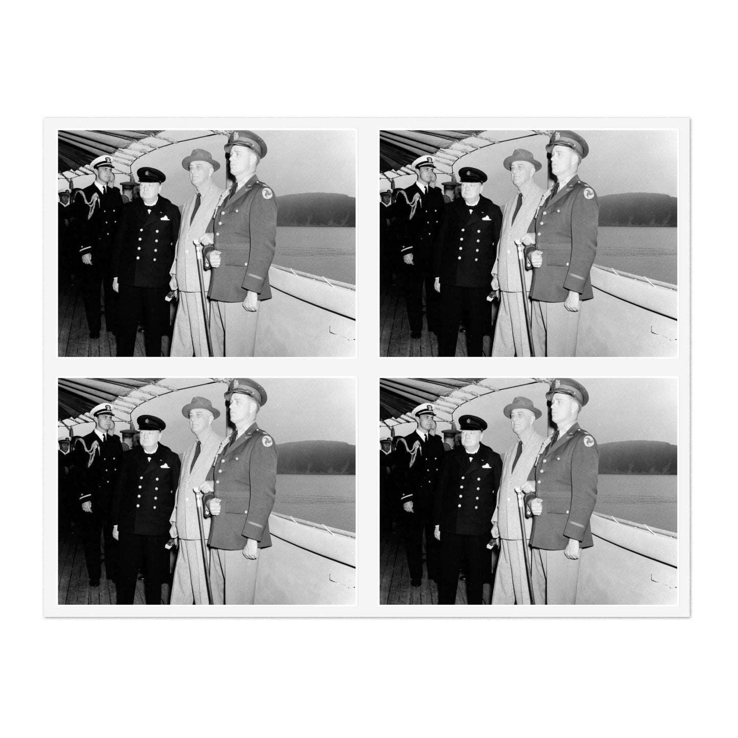 Winston Churchill with Franklin D. Roosevelt on board USS Augusta (CA-31) on 9 August 1941 (NH 67201) Laminated UV Protective Vinyl Stickers