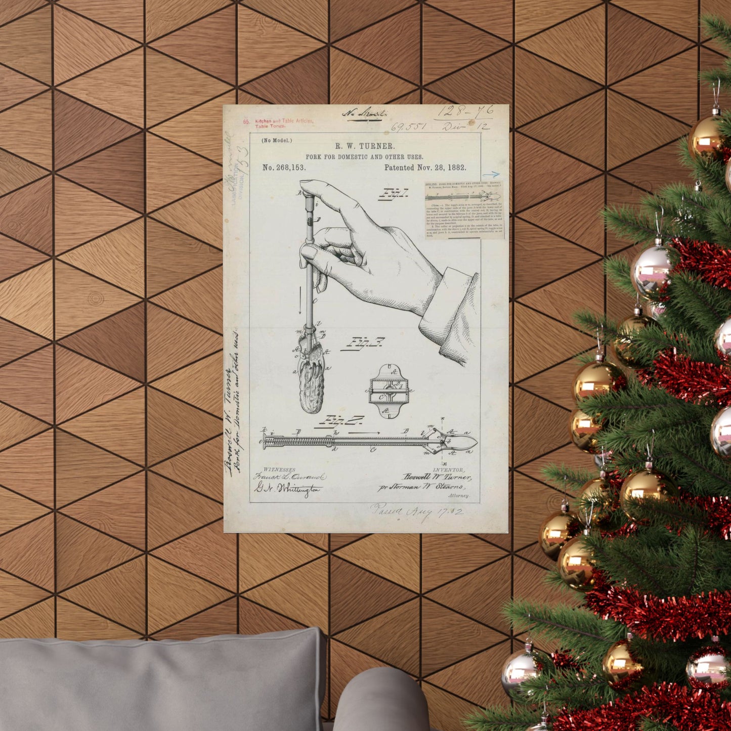 Patent drawing - for R. W. Turner's Fork for Domestic and Other Uses Public domain image High Quality Matte Wall Art Poster for Home, Office, Classroom