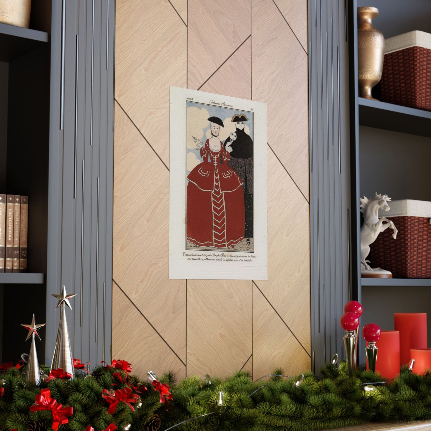 Fancy dress (Travestissement d'aprés Longhi - Robe de damas galonnée de blanc sur laquelle on jettera une baiite de taffetas noir et de dentelle) (CBL WEp 0847) High Quality Matte Wall Art Poster for Home, Office, Classroom