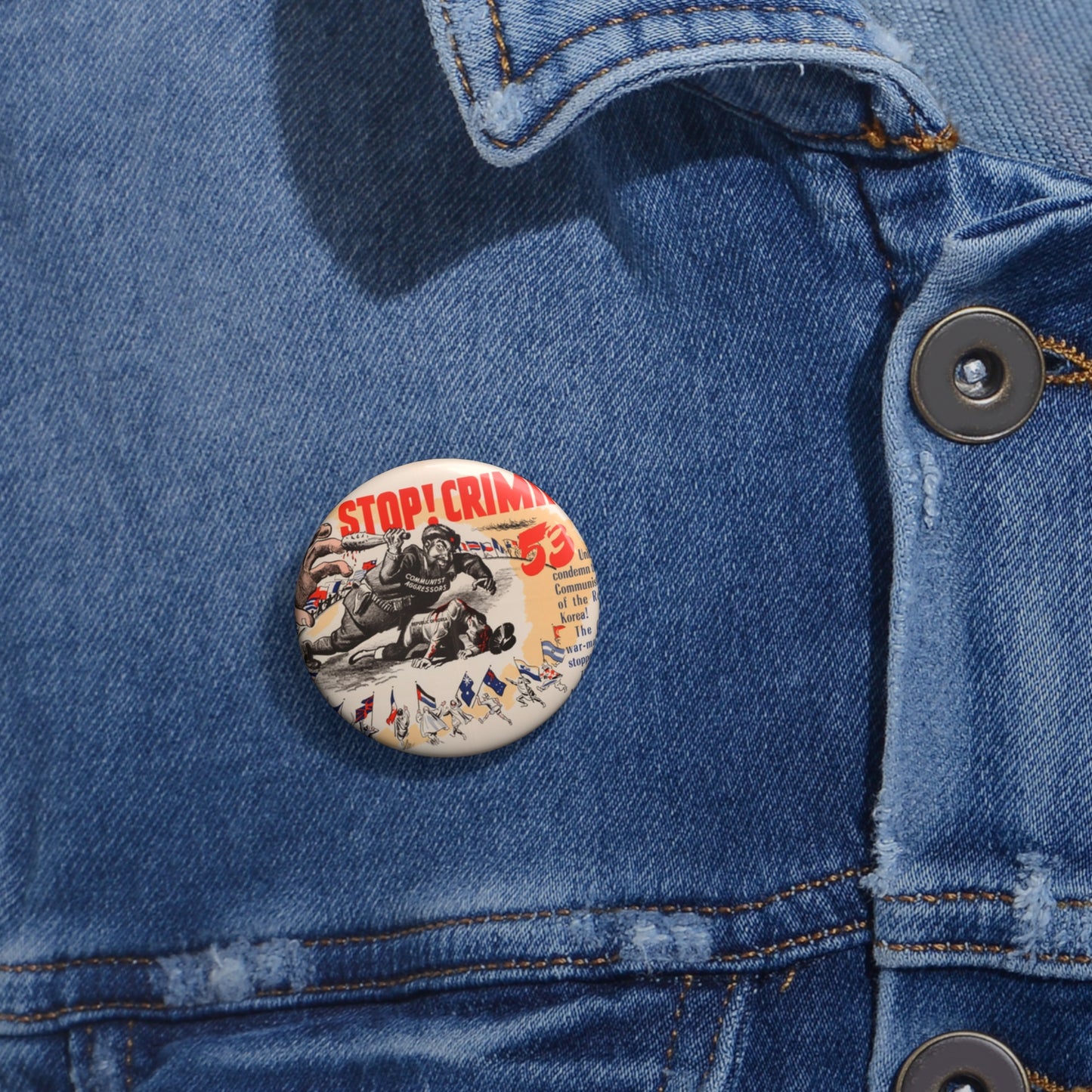 Stop Criminal!, Cold War American Propaganda poster Pin Buttons with Crisp Design