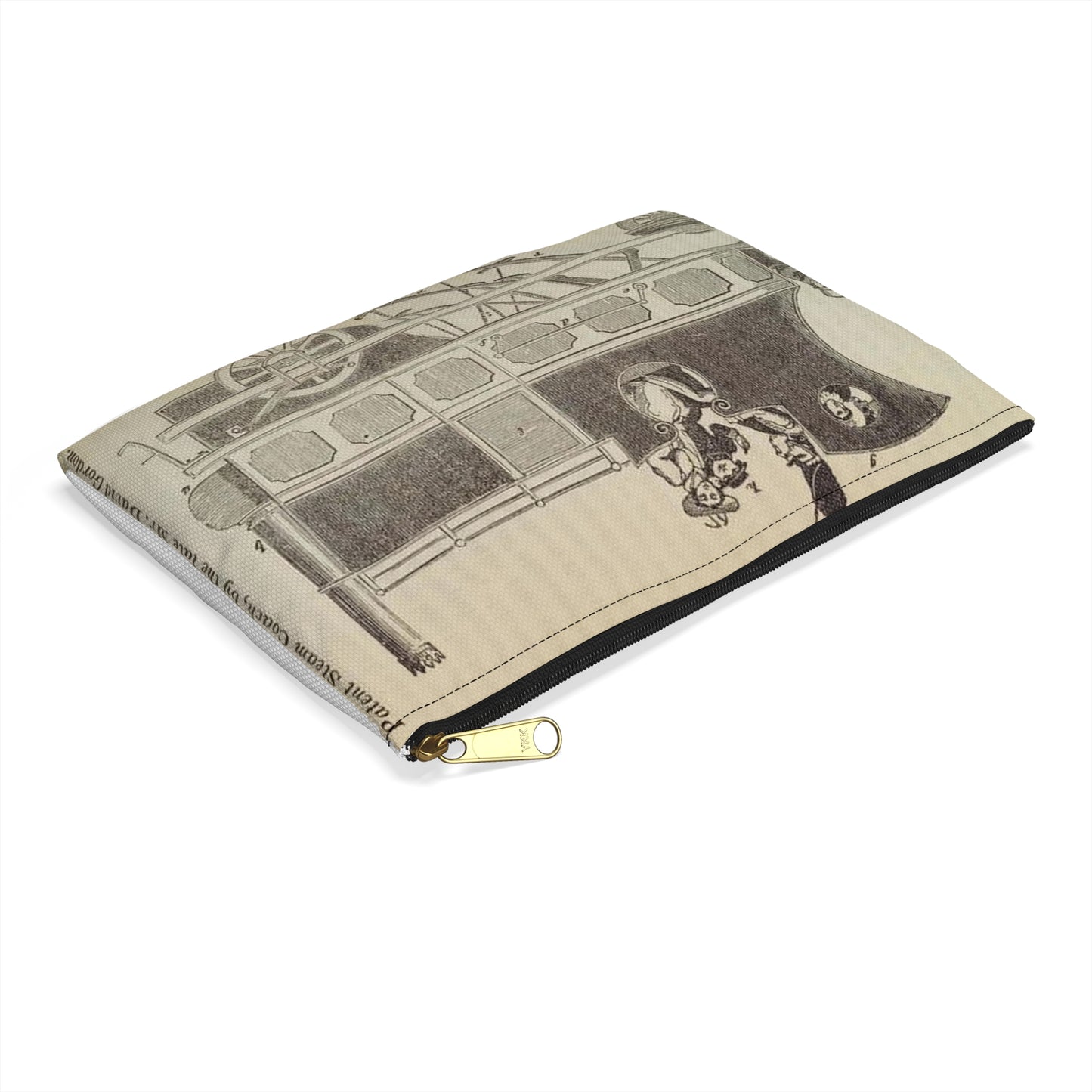 Patent Drawing of Engine - Patent steam coach, by the late Mr. David Gordon Public domain image Large Organizer Pouch with Black Zipper