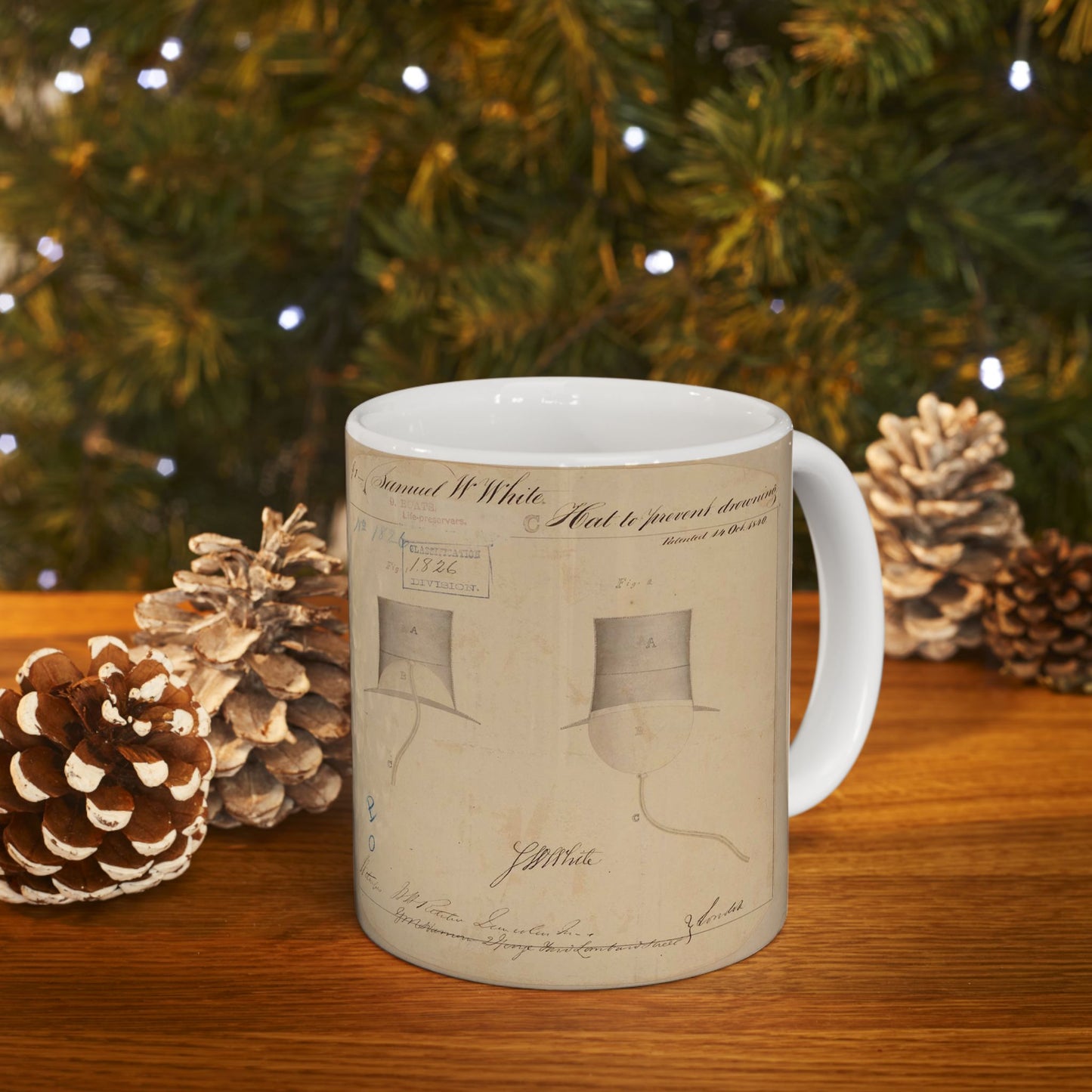 Patent drawing - Drawing of Hat to Prevent Drowning Public domain image Beautiful Novelty Ceramic Coffee Mug 11oz