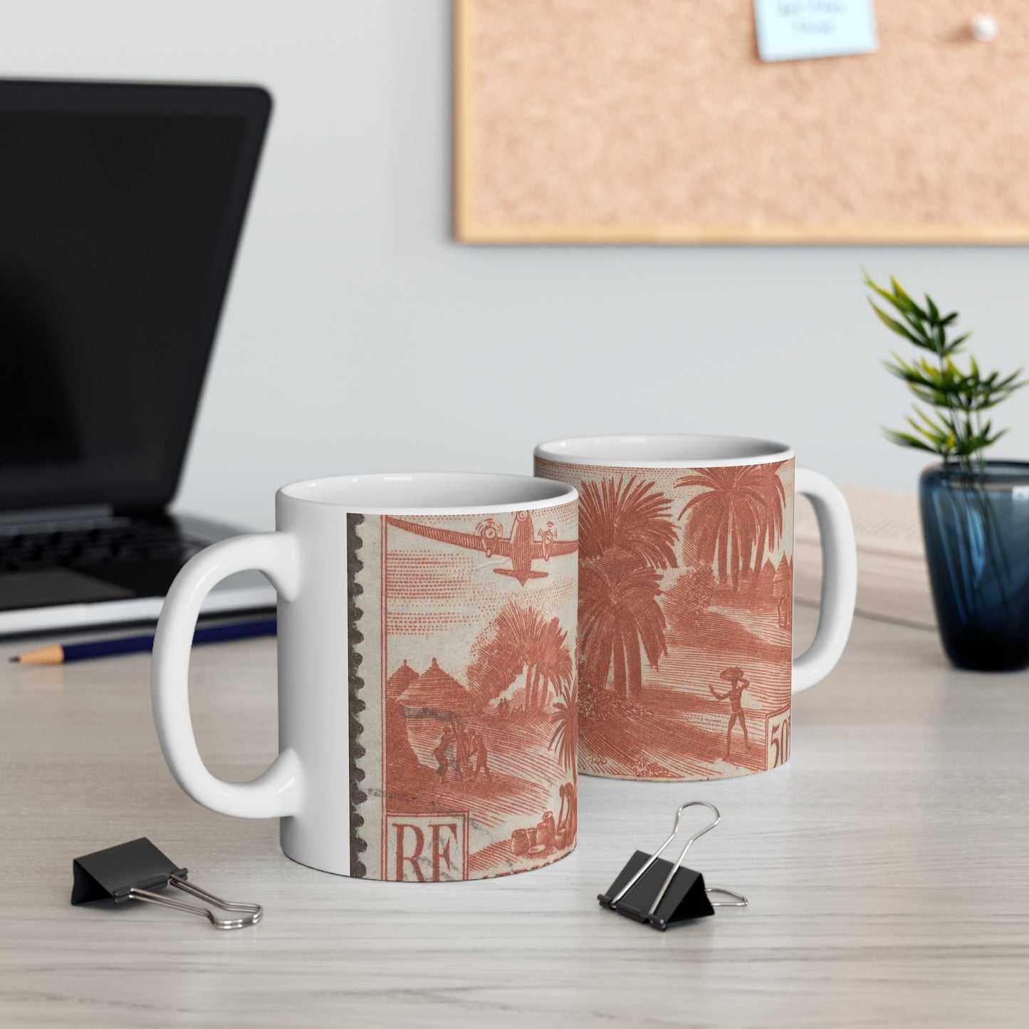 Frimärke ur Gösta Bodmans filatelistiska motivsamling, påbörjad 1950.Frimärke från Franska Ekvatorialafrika, 1947. Motiv av skördearbete. Beautiful Novelty Ceramic Coffee Mug 11oz
