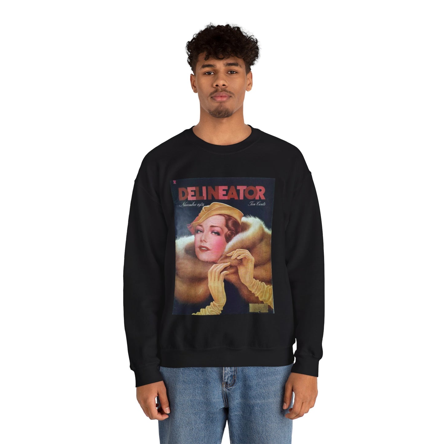 Delineator 1934-11 - Art Deco public domain image Black Heavy Blend Adult Crew Neck SweatShirt