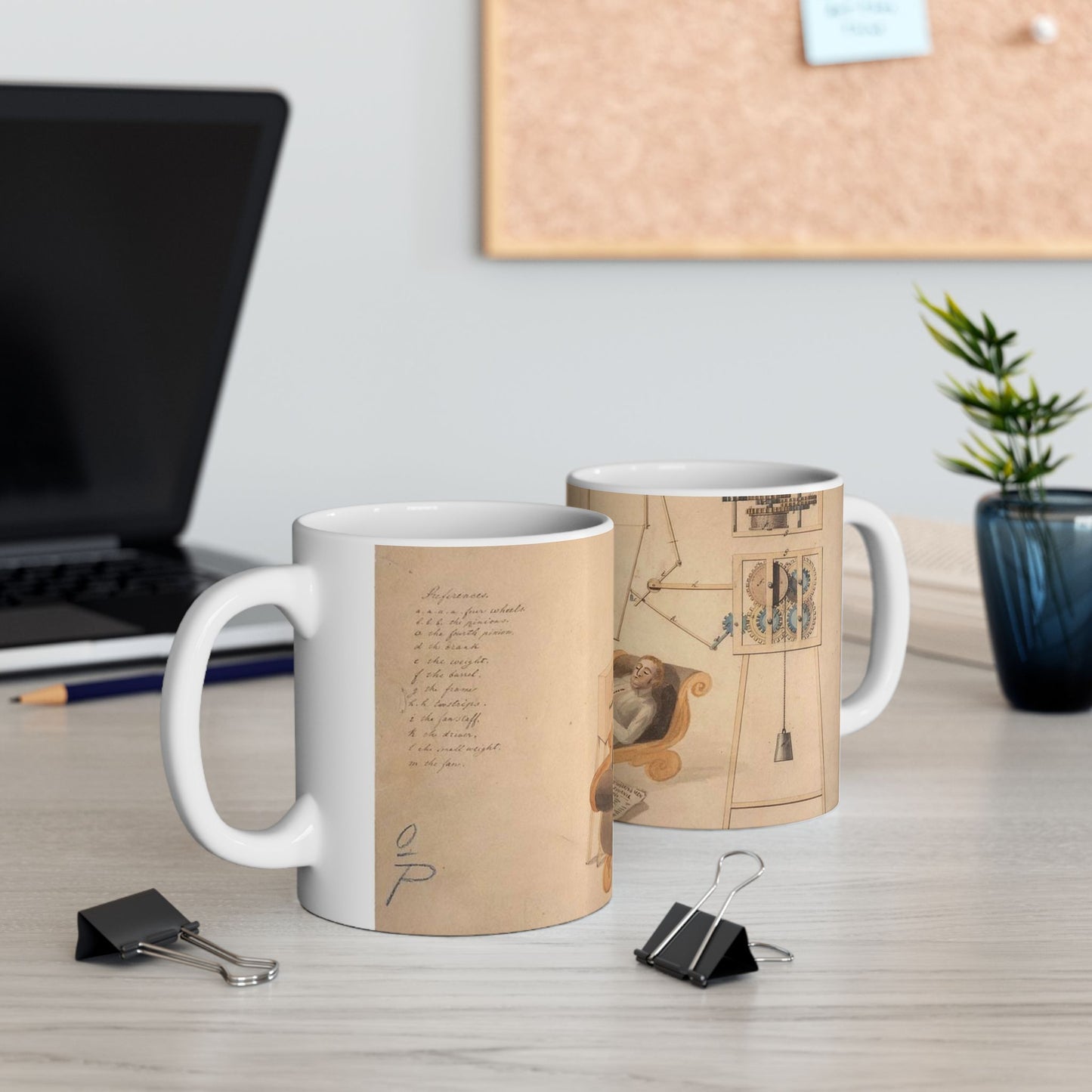 Patent drawing - Drawing of Fan Moved by Mechanism Public domain image Beautiful Novelty Ceramic Coffee Mug 11oz