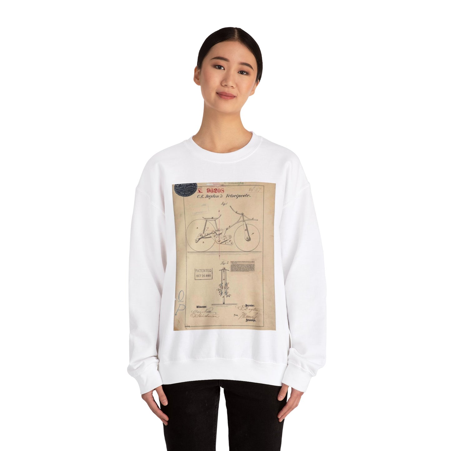 Patent drawing - Drawing of Velocipede Public domain image White Heavy Blend Adult Crew Neck SweatShirt