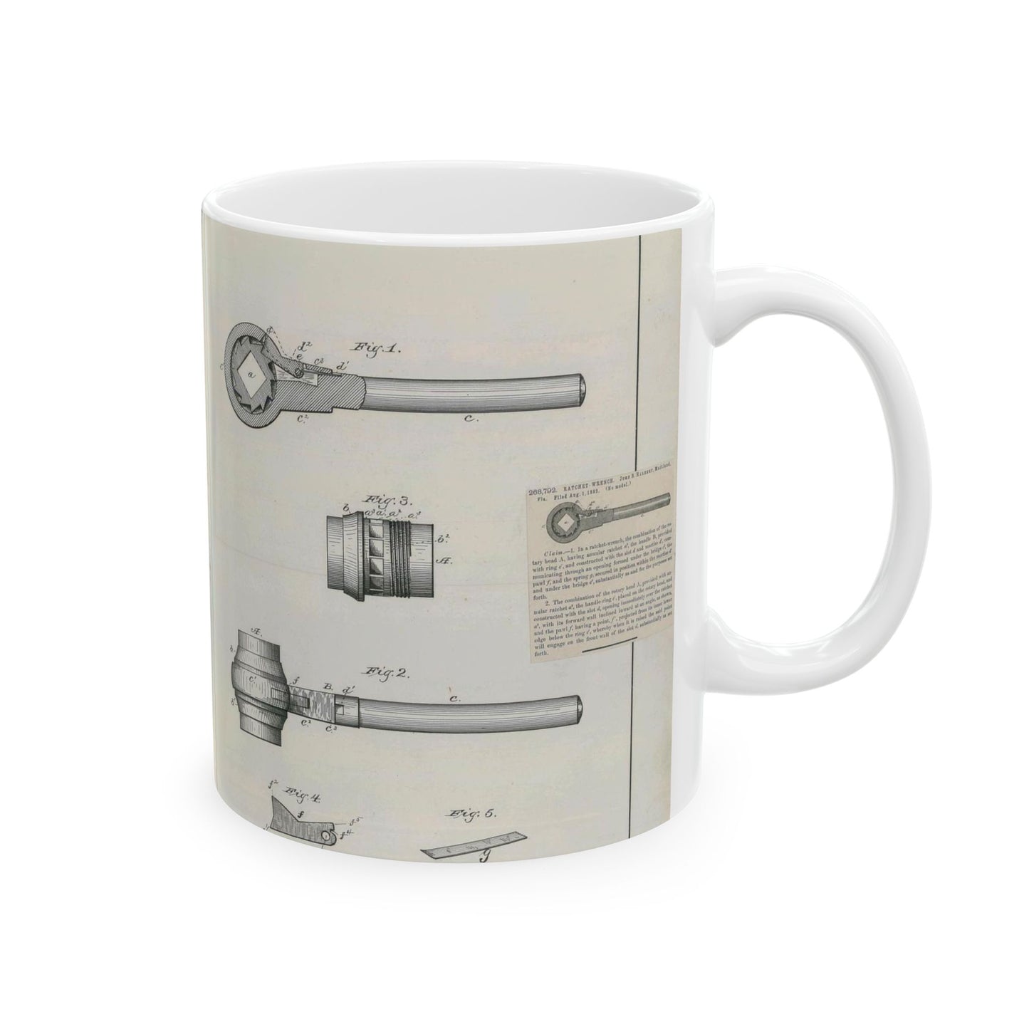 Patent Drawing of Engine - for J. B. Halbert's Ratchet Wrench Public domain image Beautiful Novelty Ceramic Coffee Mug 11oz