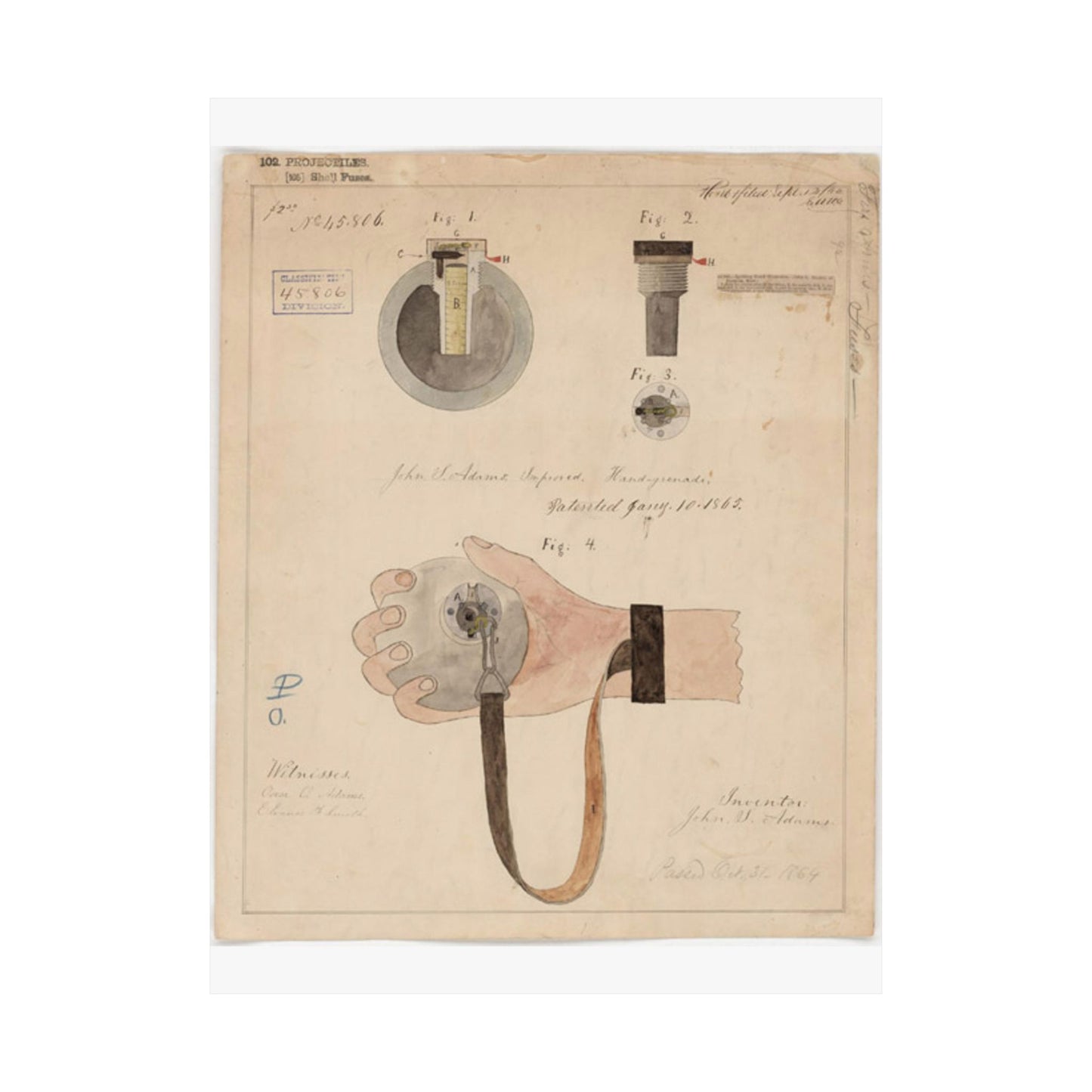 Patent drawing - Drawing of Improved Hand Grenade Public domain image High Quality Matte Wall Art Poster for Home, Office, Classroom