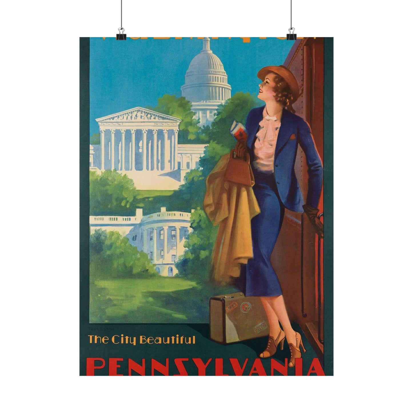 Washington—The City Beautiful, Pennsylvania Railroad poster, artwork by Edward Mason Eggleston High Quality Matte Wall Art Poster for Home, Office, Classroom