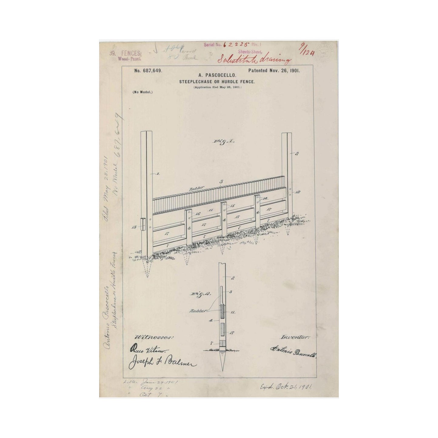 Patent Drawing of Engine - for A. Pascocello' Steeplechase or Hurdle Fence Public domain image High Quality Matte Wall Art Poster for Home, Office, Classroom