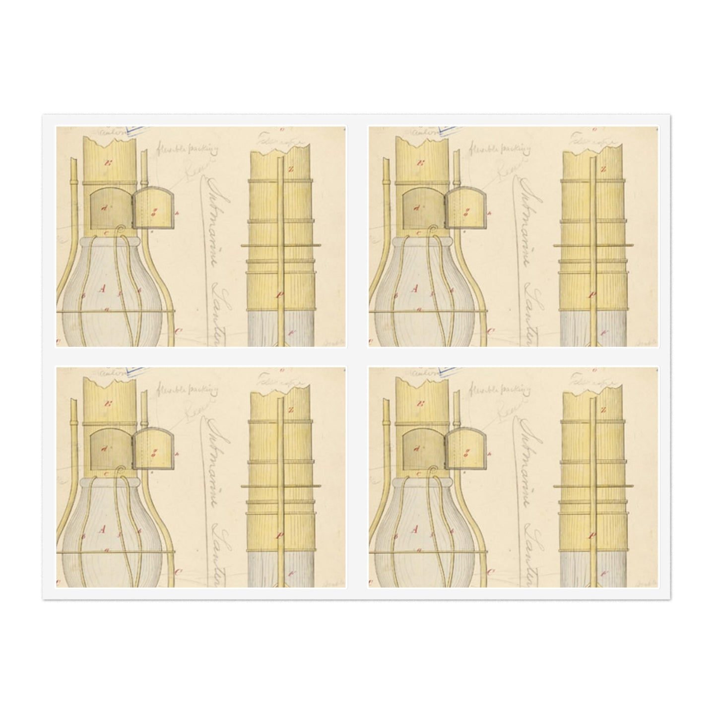 Patent drawing - Drawing of Submarine Telescope Public domain image Laminated UV Protective Vinyl Stickers
