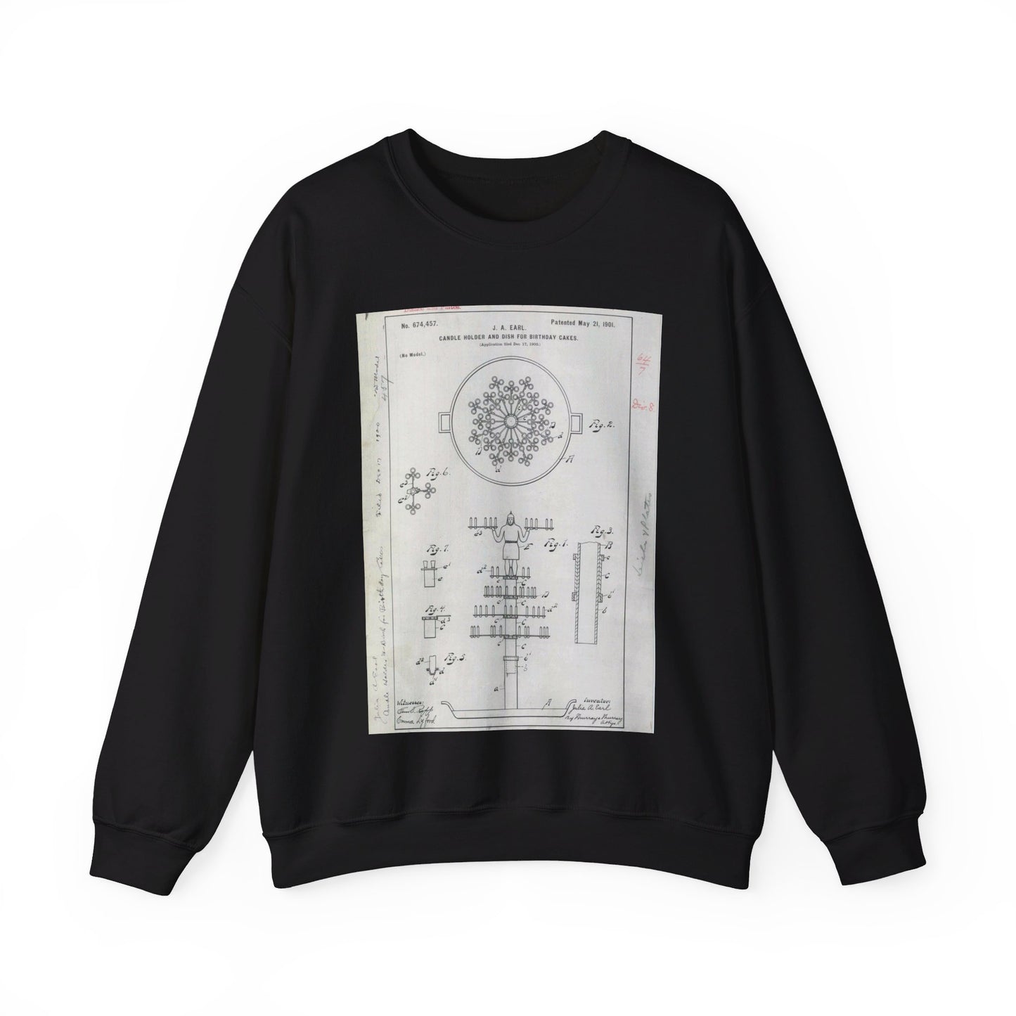 Patent drawing - for J. A. Earl's Candle Holder and Dish for Birthday Cakes Public domain image Black Heavy Blend Adult Crew Neck SweatShirt