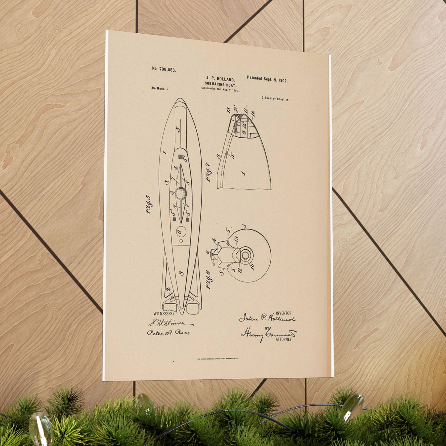 Patent drawing - Drawing for a Submarine Boat Public domain image High Quality Matte Wall Art Poster for Home, Office, Classroom