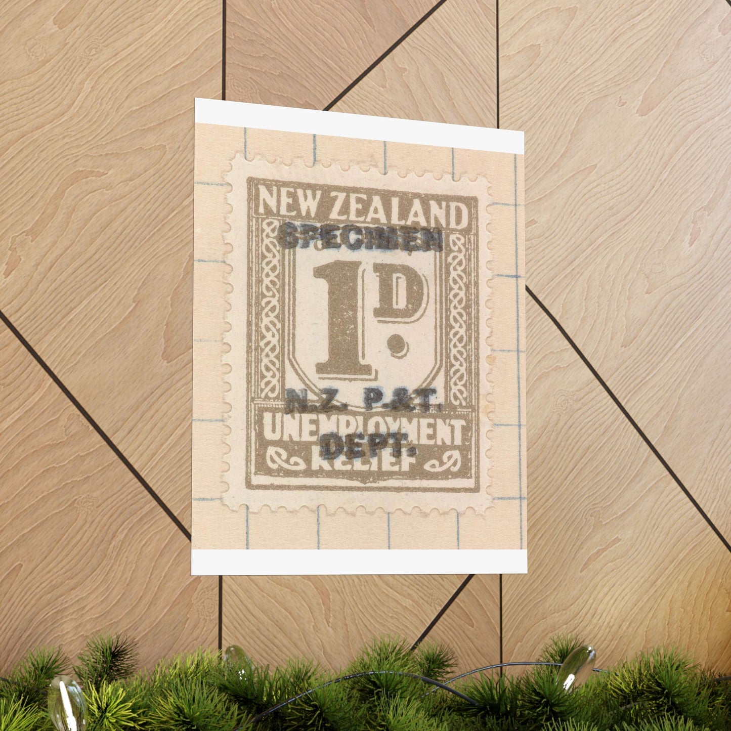 One penny Unemployment Relief stamp overprinted 'Specimen' High Quality Matte Wall Art Poster for Home, Office, Classroom