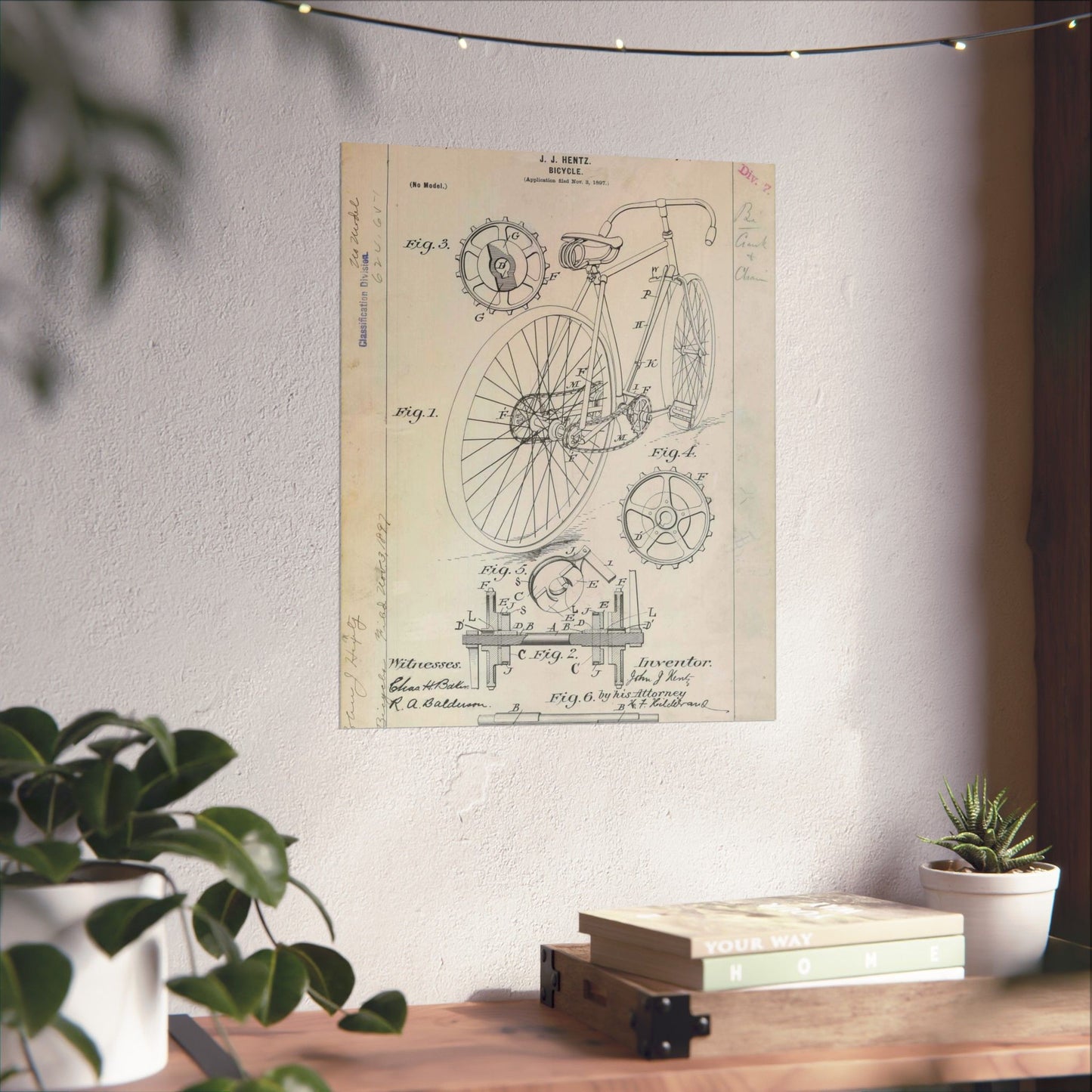 Patent drawing - for J. J. Hentz' Bicycle Public domain image High Quality Matte Wall Art Poster for Home, Office, Classroom