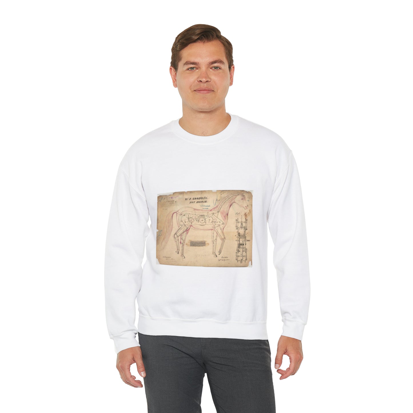 Patent drawing - Drawing of Toy Horse Public domain image White Heavy Blend Adult Crew Neck SweatShirt