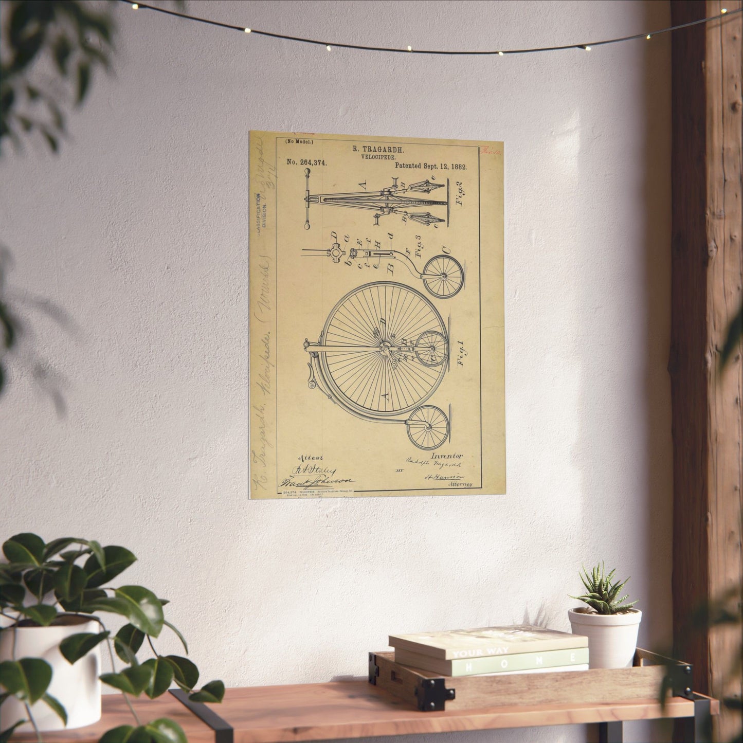 Patent drawing - Drawing of a Velocipede Public domain image High Quality Matte Wall Art Poster for Home, Office, Classroom