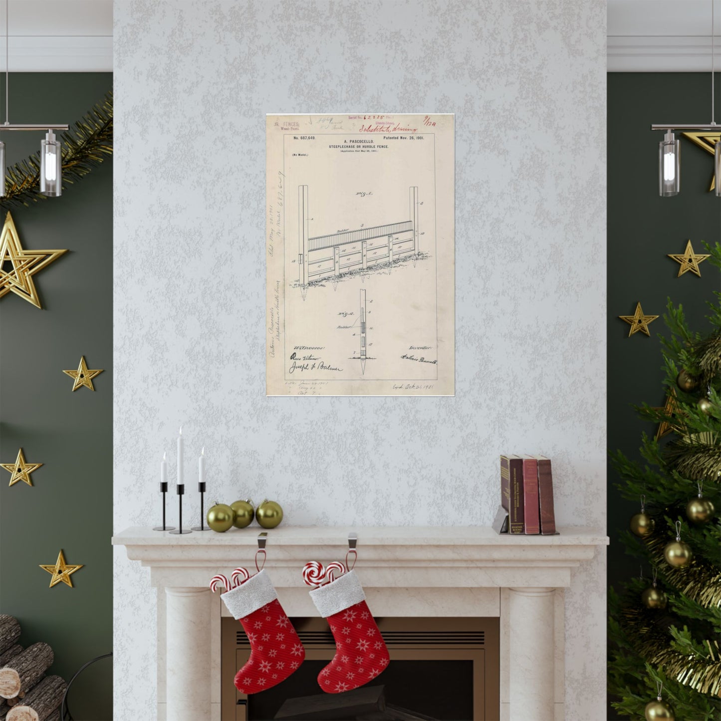 Patent Drawing of Engine - for A. Pascocello' Steeplechase or Hurdle Fence Public domain image High Quality Matte Wall Art Poster for Home, Office, Classroom