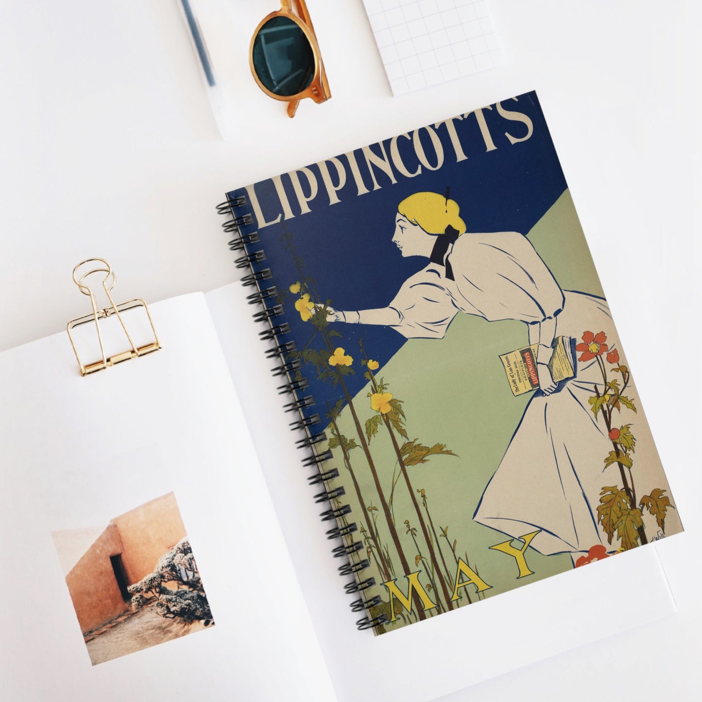 Lippincott's May, Art Nouveau Poster Spiral Bound Ruled Notebook with Printed Cover