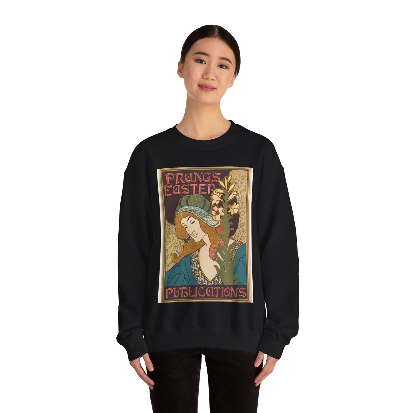 Louis Rhead - Prang's Publications: Easter Black Heavy Blend Adult Crew Neck SweatShirt
