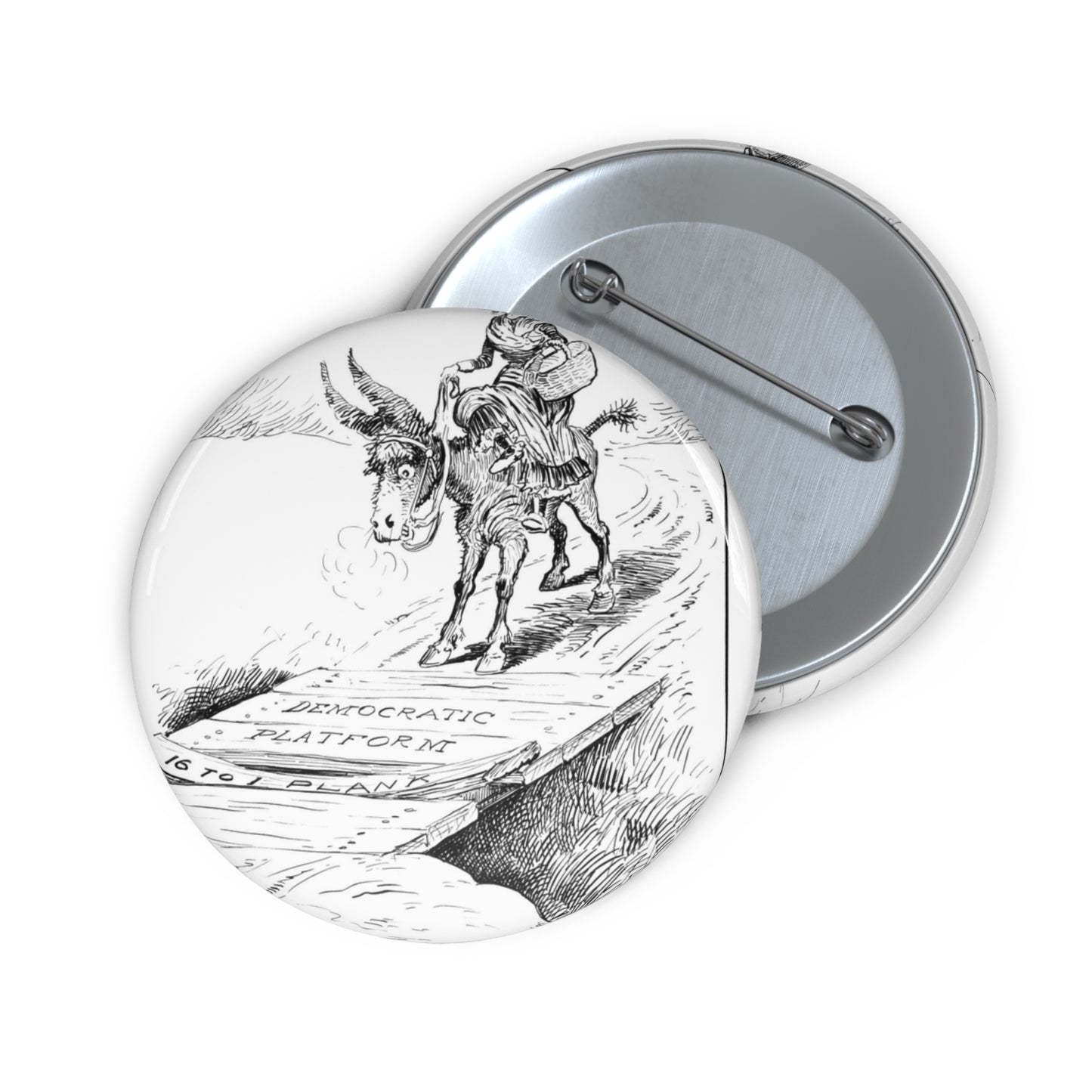 Skittish - Political cartoon, public domain image Pin Buttons with Crisp Design