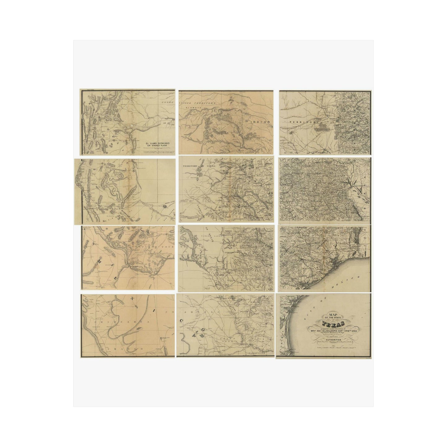 Map of the state of Texas / - Public domain old map High Quality Matte Wall Art Poster for Home, Office, Classroom