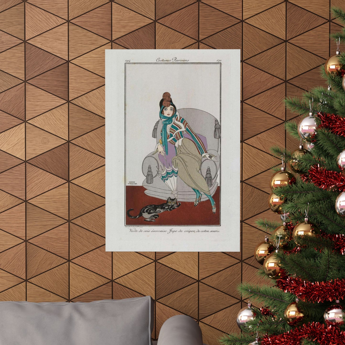Jacket and skirt (Veste de soie écossaise. Jupe de crépon de coton souris) (CBL WEp 0946) High Quality Matte Wall Art Poster for Home, Office, Classroom