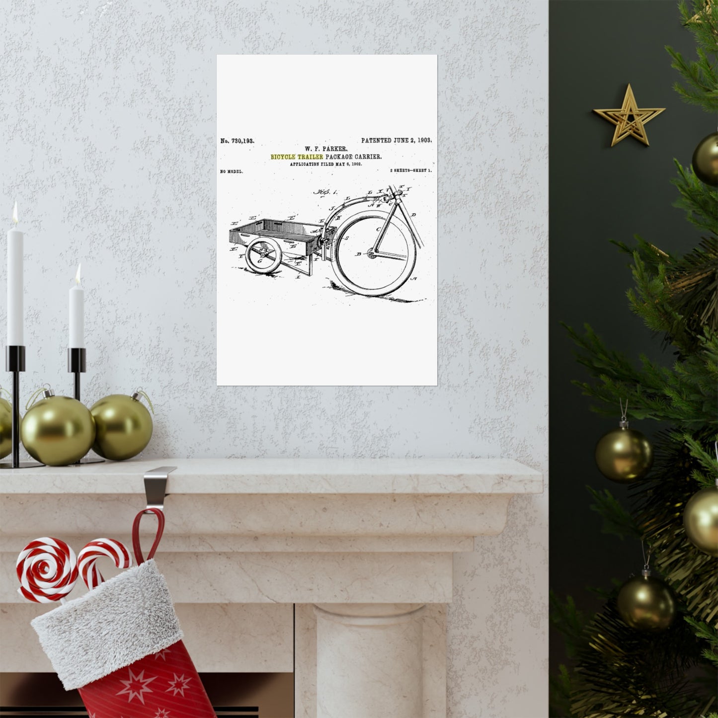 Patent Drawing of Engine - Bicycle Trailer Patent (1903) Public domain image High Quality Matte Wall Art Poster for Home, Office, Classroom