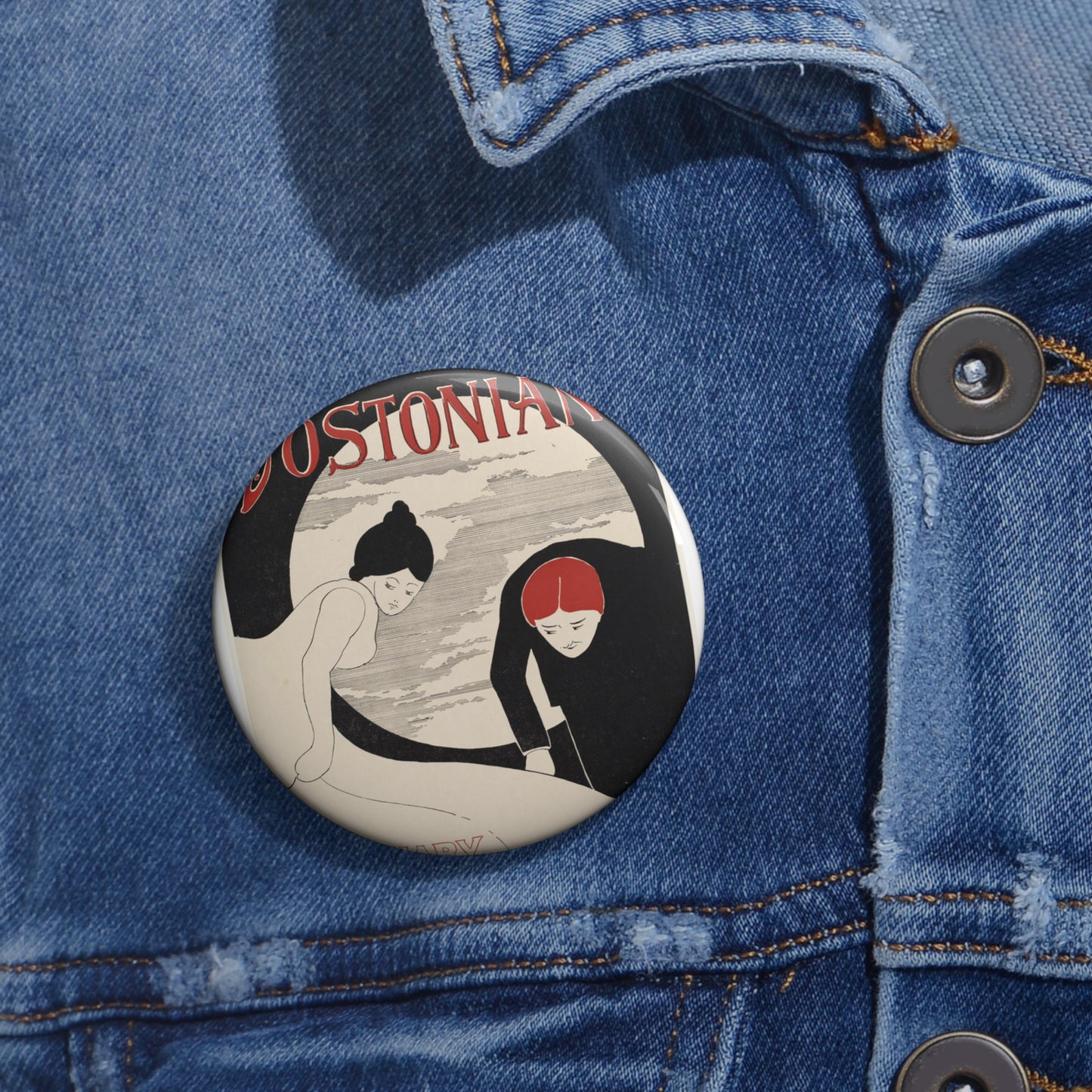The bostonian, February, Art Nouveau poster Pin Buttons with Crisp Design