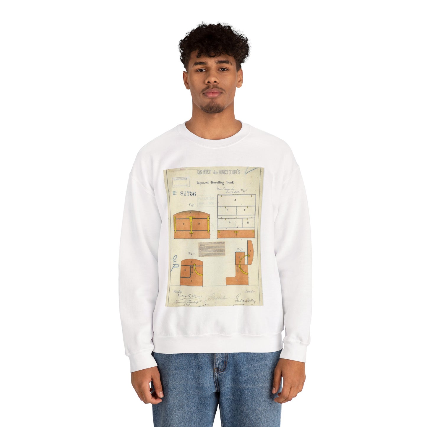 Patent drawing - Drawing of an Improved Traveling Trunk Public domain image White Heavy Blend Adult Crew Neck SweatShirt