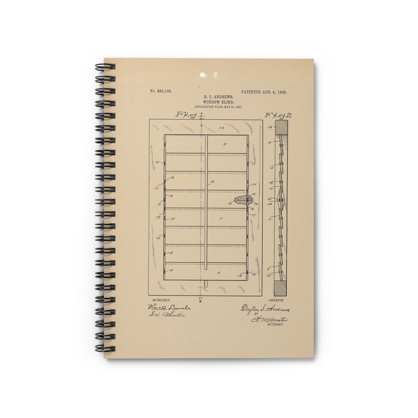 Patent Drawing of Engine - for a Window Blind Public domain image Spiral Bound Ruled Notebook with Printed Cover