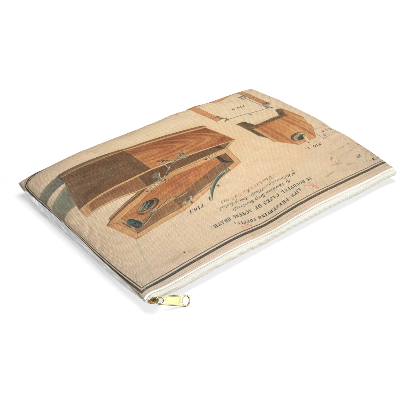 Patent drawing - Drawing for a Life - Preserving Coffin Public domain image Large Organizer Pouch with Black Zipper
