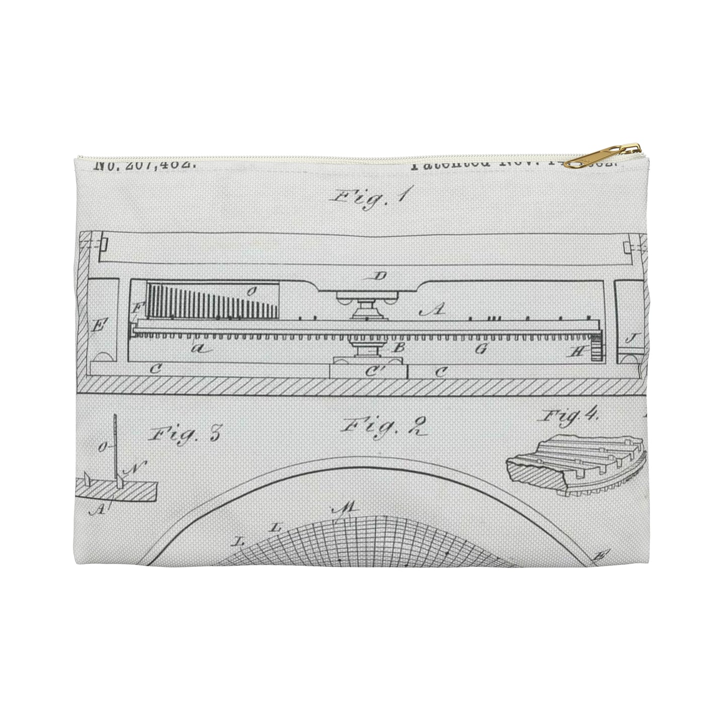 Patent Drawing of Engine - for M. Boom's Music Box Public domain image Large Organizer Pouch with Black Zipper