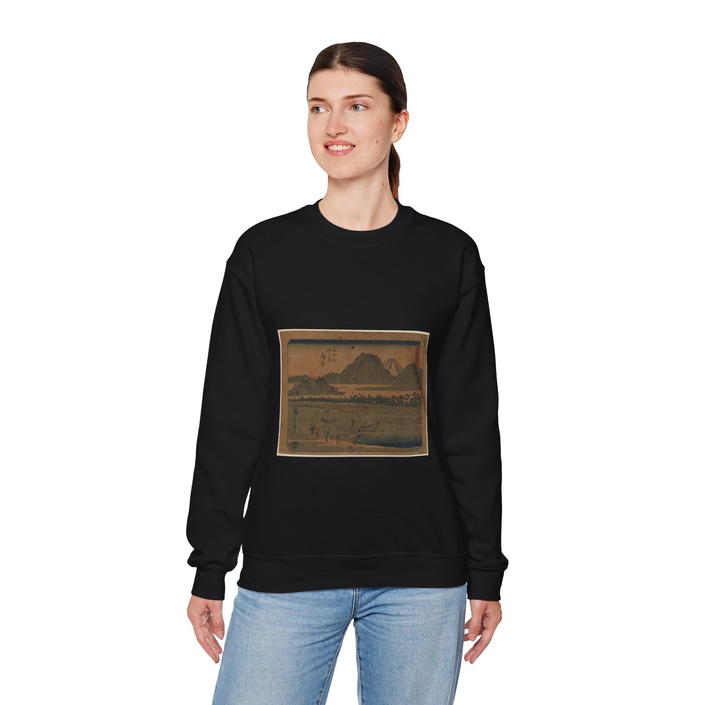 Utagawa Hiroshige - Kanbara, Andō Hiroshige, depicting Mount Fuji Black Heavy Blend Adult Crew Neck SweatShirt