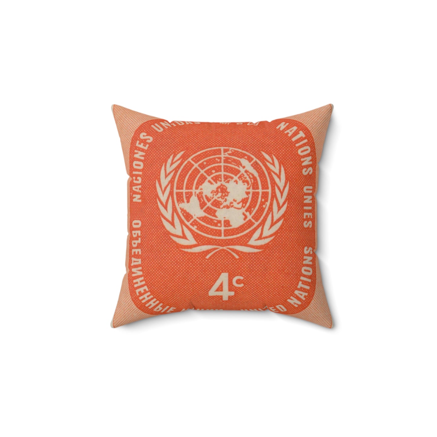 Frimärke ur Gösta Bodmans filatelistiska motivsamling, påbörjad 1950.Frimärke från Nations Unies 1958. Motiv av F. N.- märket. Decorative Accent Square Pillow