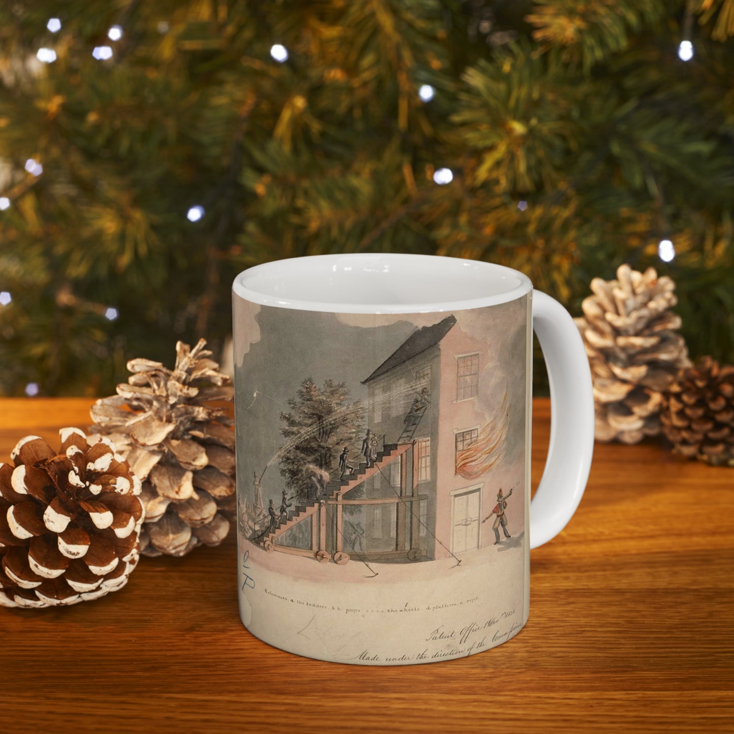 Patent drawing - Drawing of Fire Ladder Public domain image Beautiful Novelty Ceramic Coffee Mug 11oz
