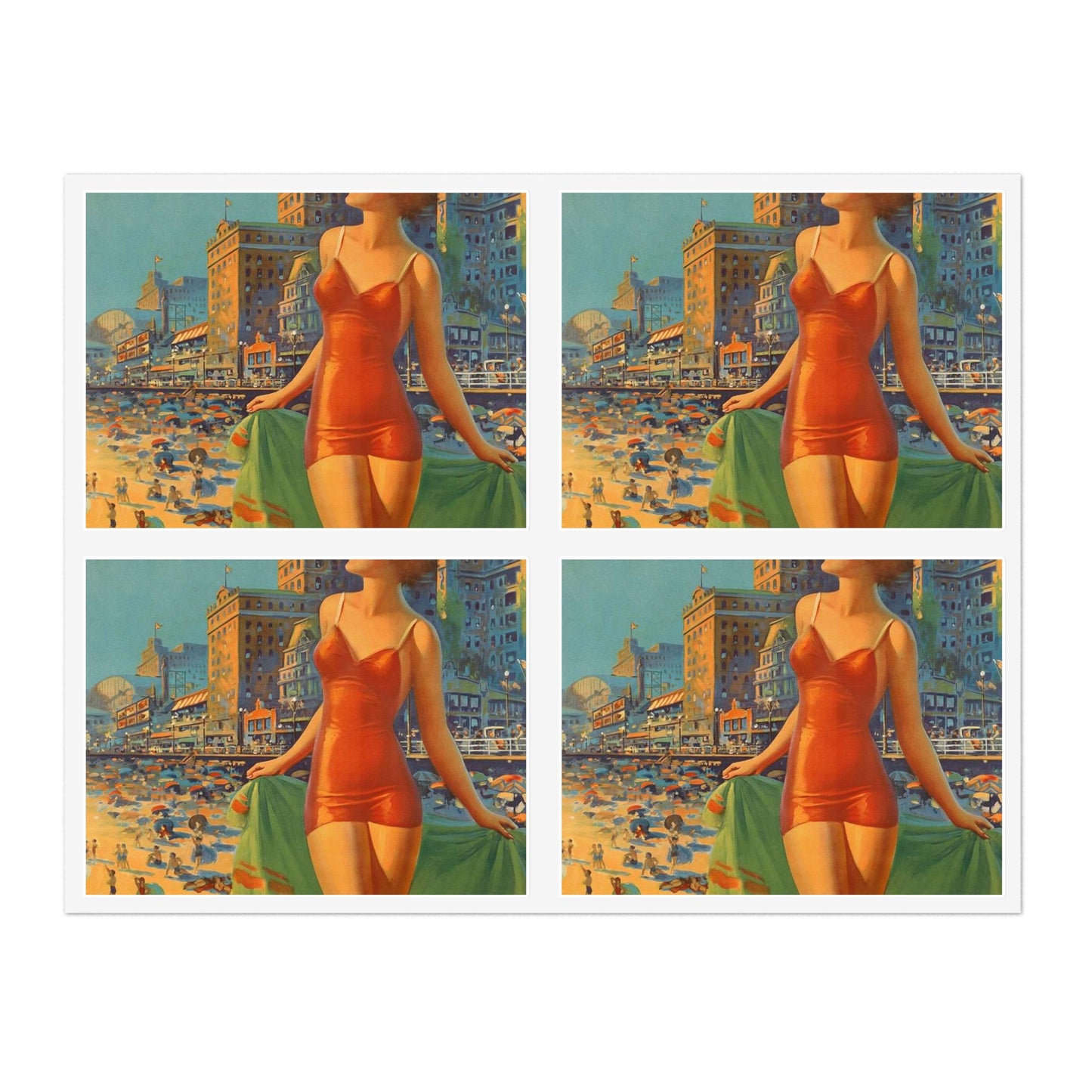 Atlantic City— America’s All-Year Resort, Pennsylvania Railroad, painting by Edward Mason Eggleston Laminated UV Protective Vinyl Stickers
