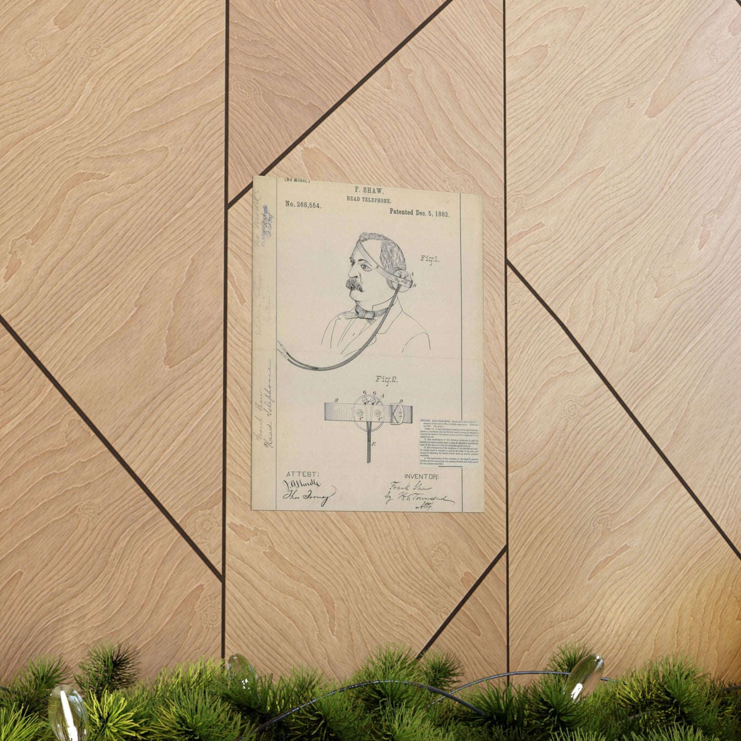 Patent drawing - for F. Shaw's Head Telephone Public domain image High Quality Matte Wall Art Poster for Home, Office, Classroom