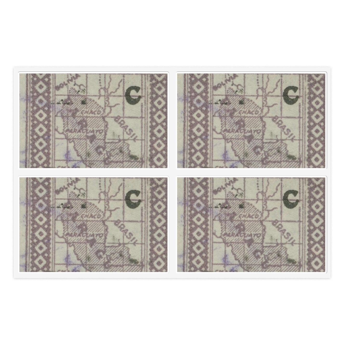 Frimärke ur Gösta Bodmans filatelistiska motivsamling, påbörjad 1950.Frimärke från Paraguay, 1927. Motiv av karta över Paraguay. Laminated UV Protective Vinyl Stickers