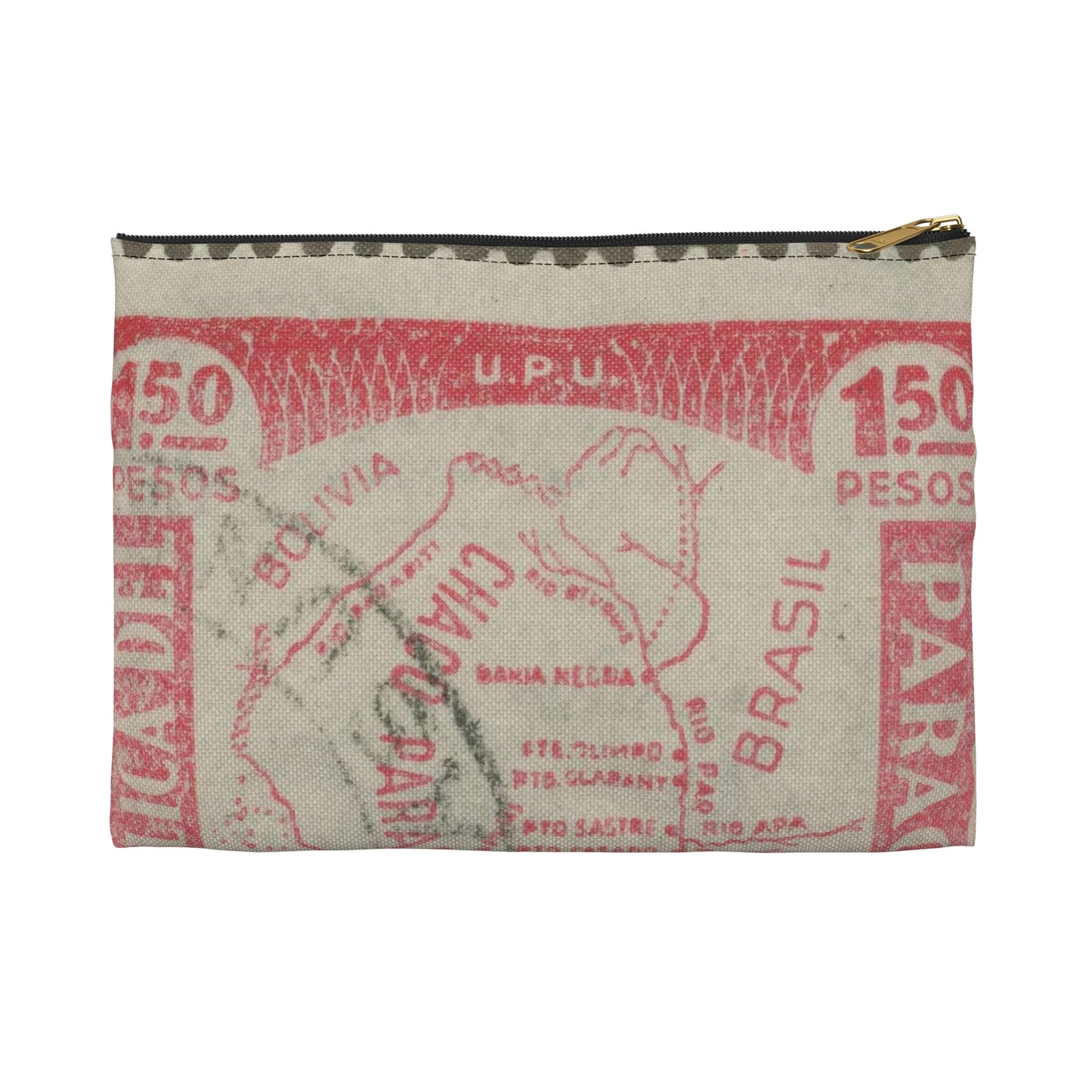 Frimärke ur Gösta Bodmans filatelistiska motivsamling, påbörjad 1950.Frimärke från Paraguay, 1935. Motiv av karta över Paraguay, Grand Chaco. Large Organizer Pouch with Black Zipper