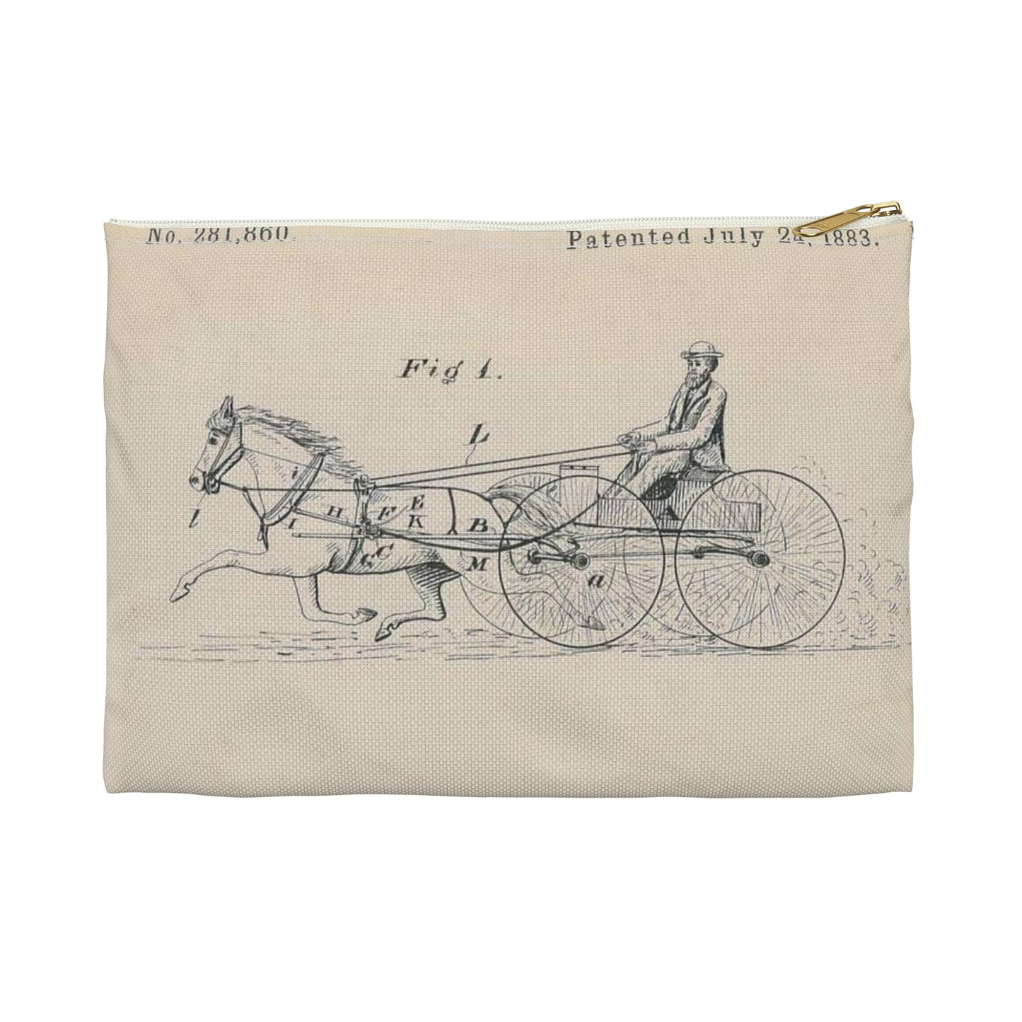 Patent drawing - for O. T. Jones' Horse Detacher Public domain image Large Organizer Pouch with Black Zipper