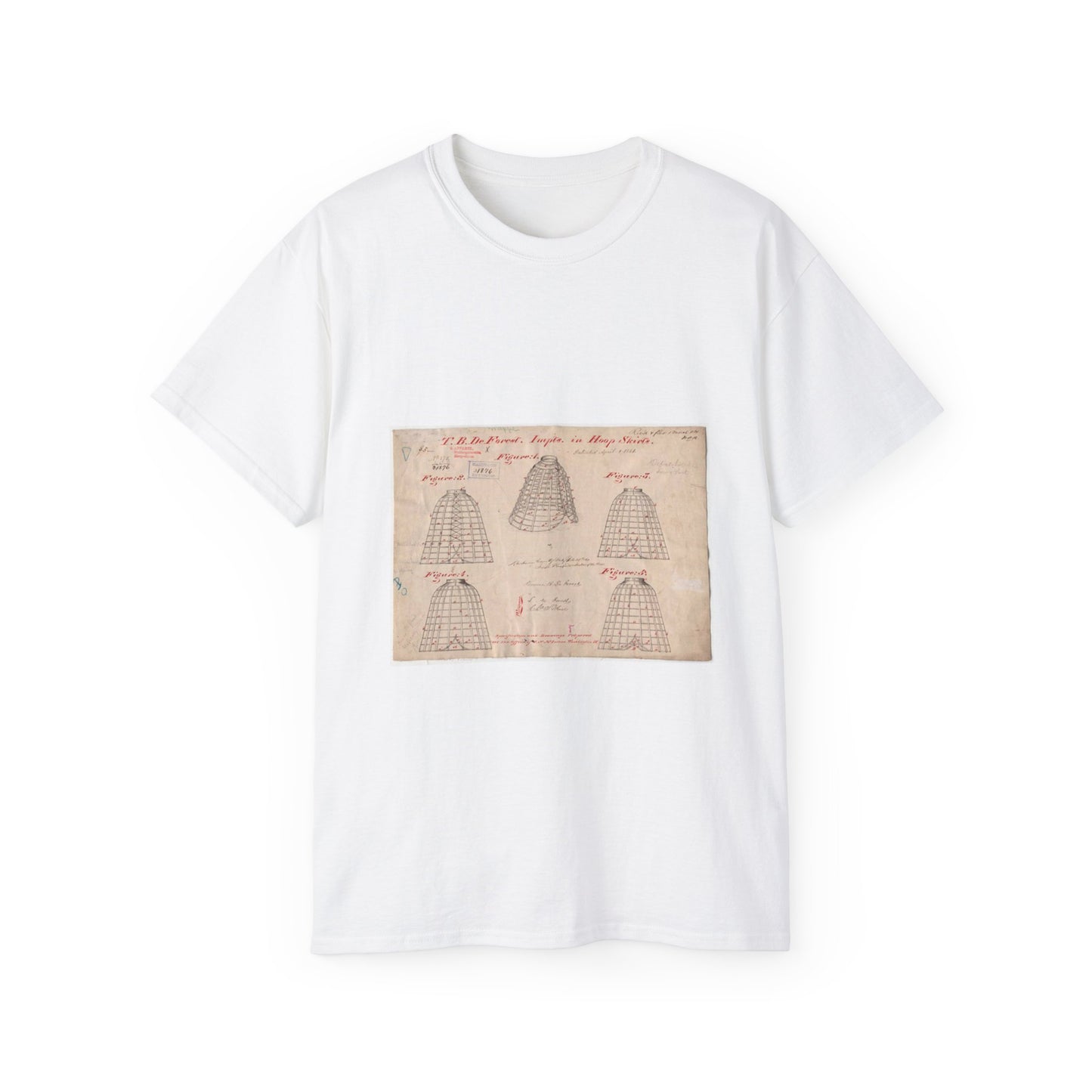 Patent drawing - Drawing of Improvements in Hoop Skirts Public domain image White T-Shirt Gildan 2000 Cotton Unisex