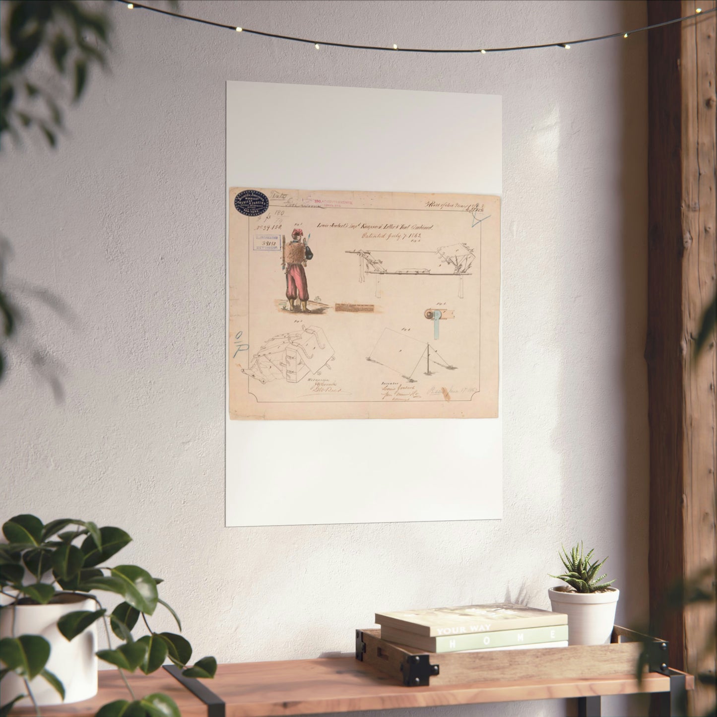 Patent drawing - Drawing of Improved Knapsack, Litter and Tent Combined Public domain image High Quality Matte Wall Art Poster for Home, Office, Classroom