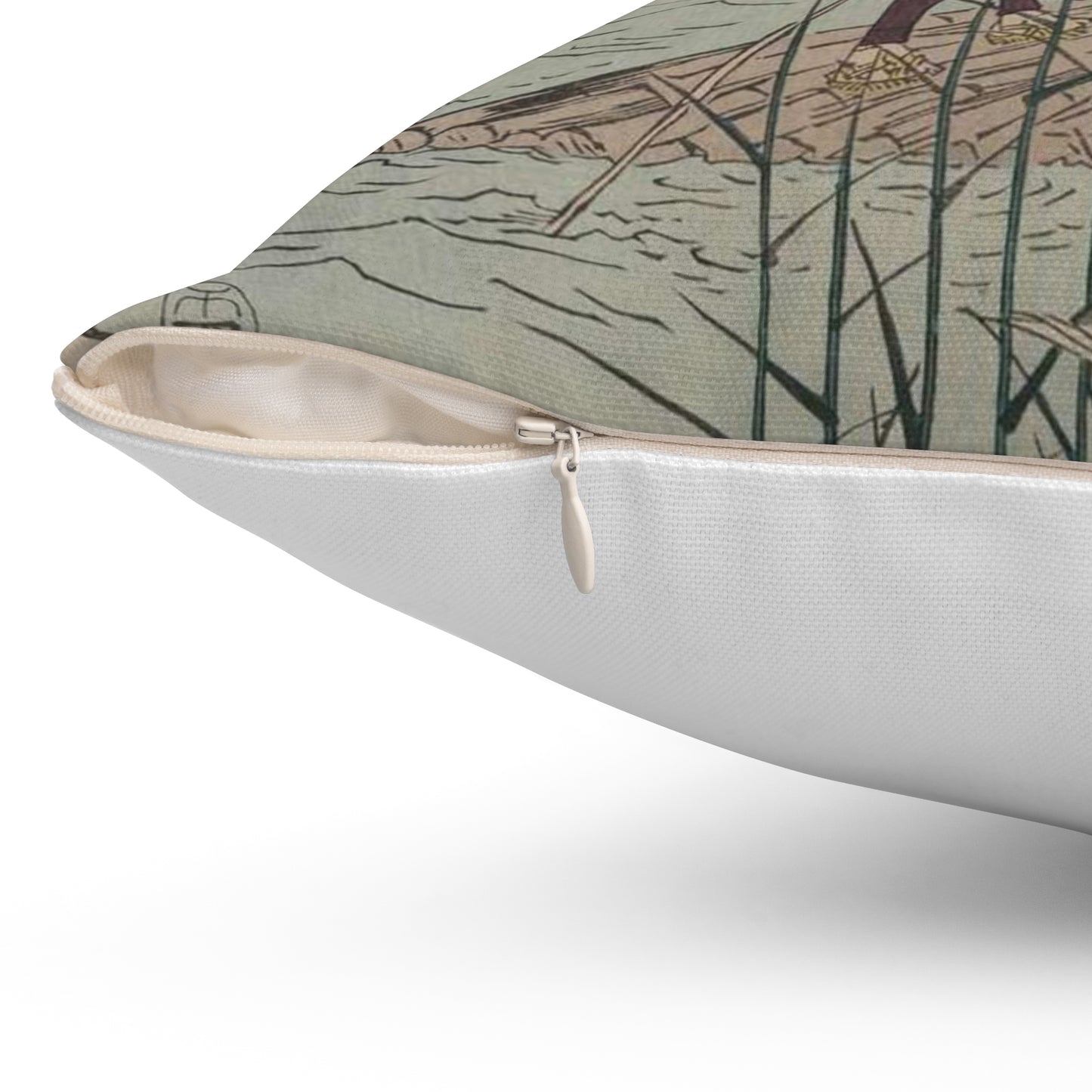 18 - The Sagami River - A painting of a man standing on a boat in a body of water Decorative Accent Square Pillow
