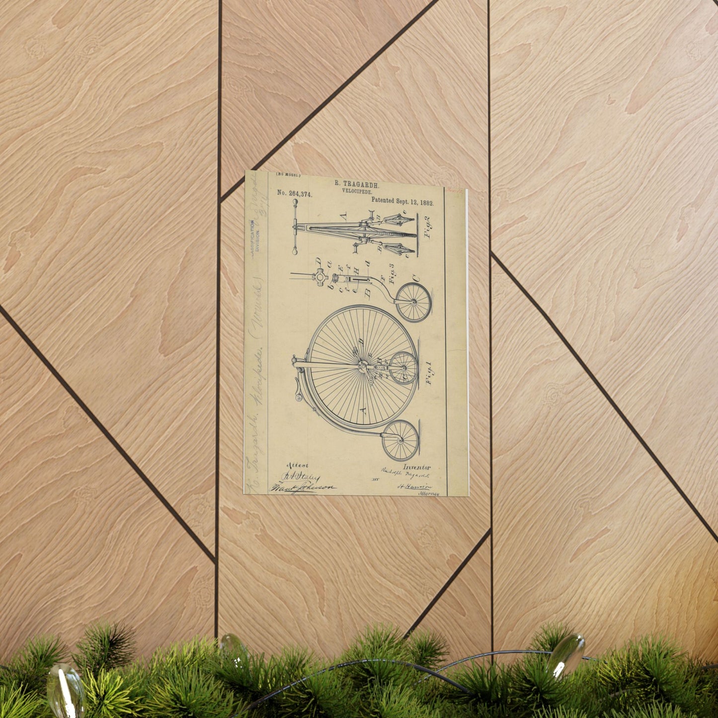 Patent drawing - Drawing of a Velocipede Public domain image High Quality Matte Wall Art Poster for Home, Office, Classroom